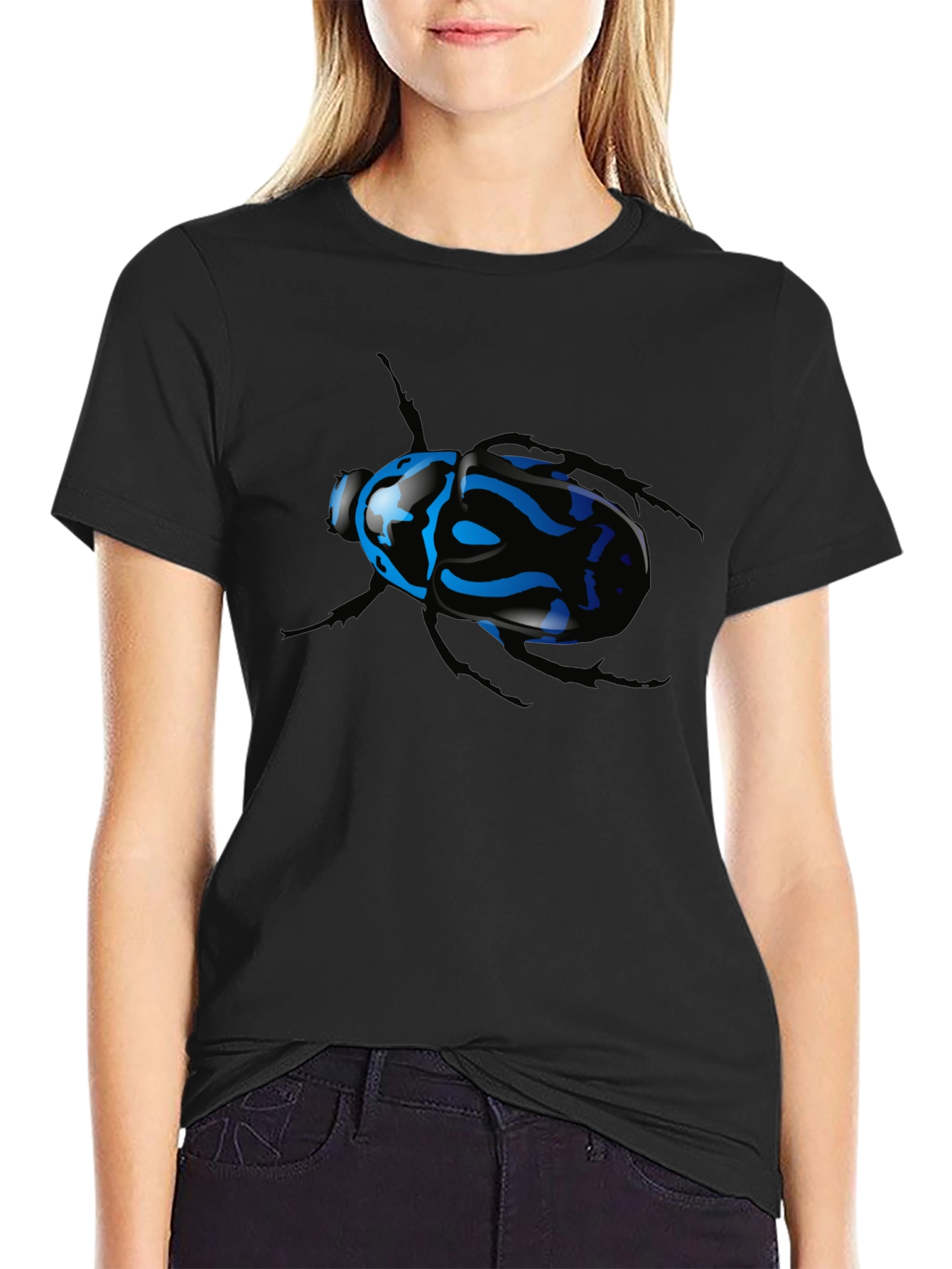 Black T-Shirt with Blue Beetle Graphic