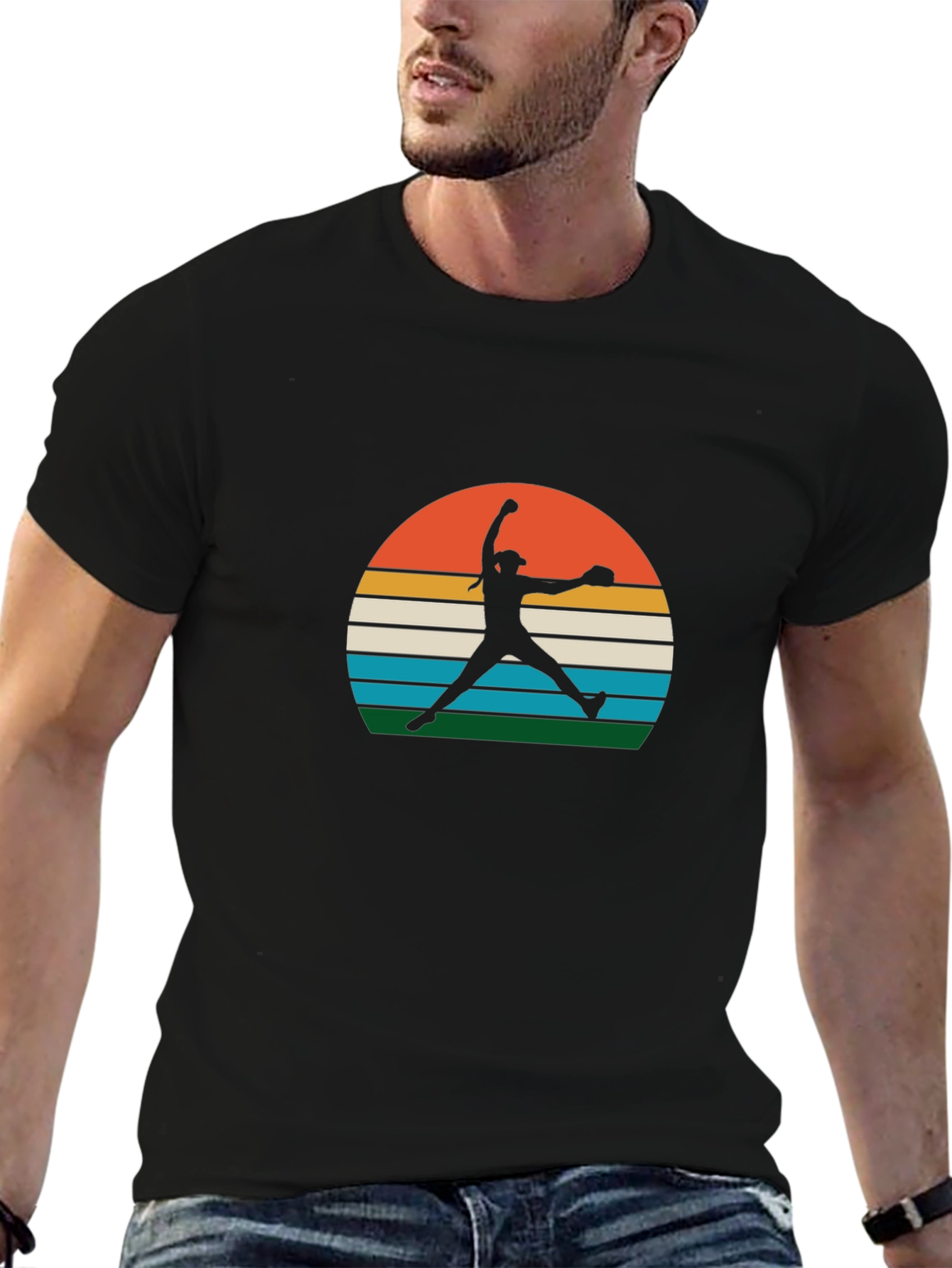 Retro Sunset Softball Pitcher Graphic Tee