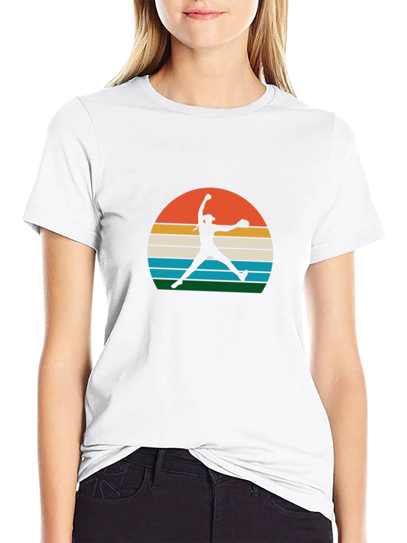 Retro Sunset Softball Pitcher Graphic Tee