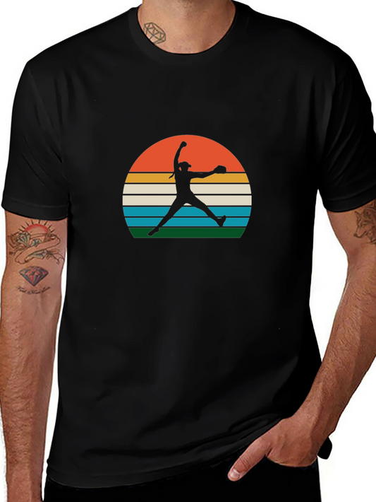 Retro Sunset Softball Pitcher Graphic Tee