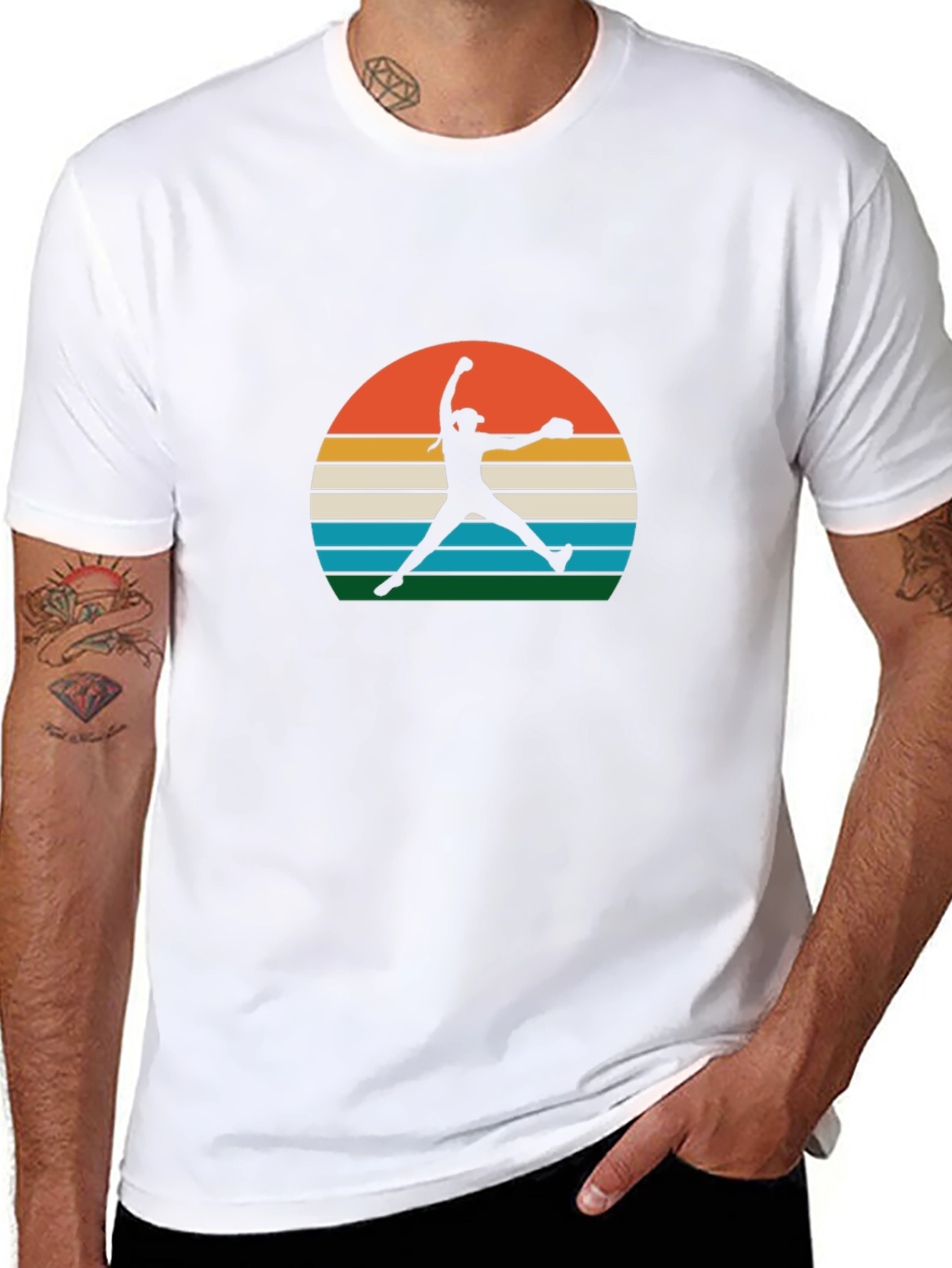 Retro Sunset Softball Pitcher Graphic Tee