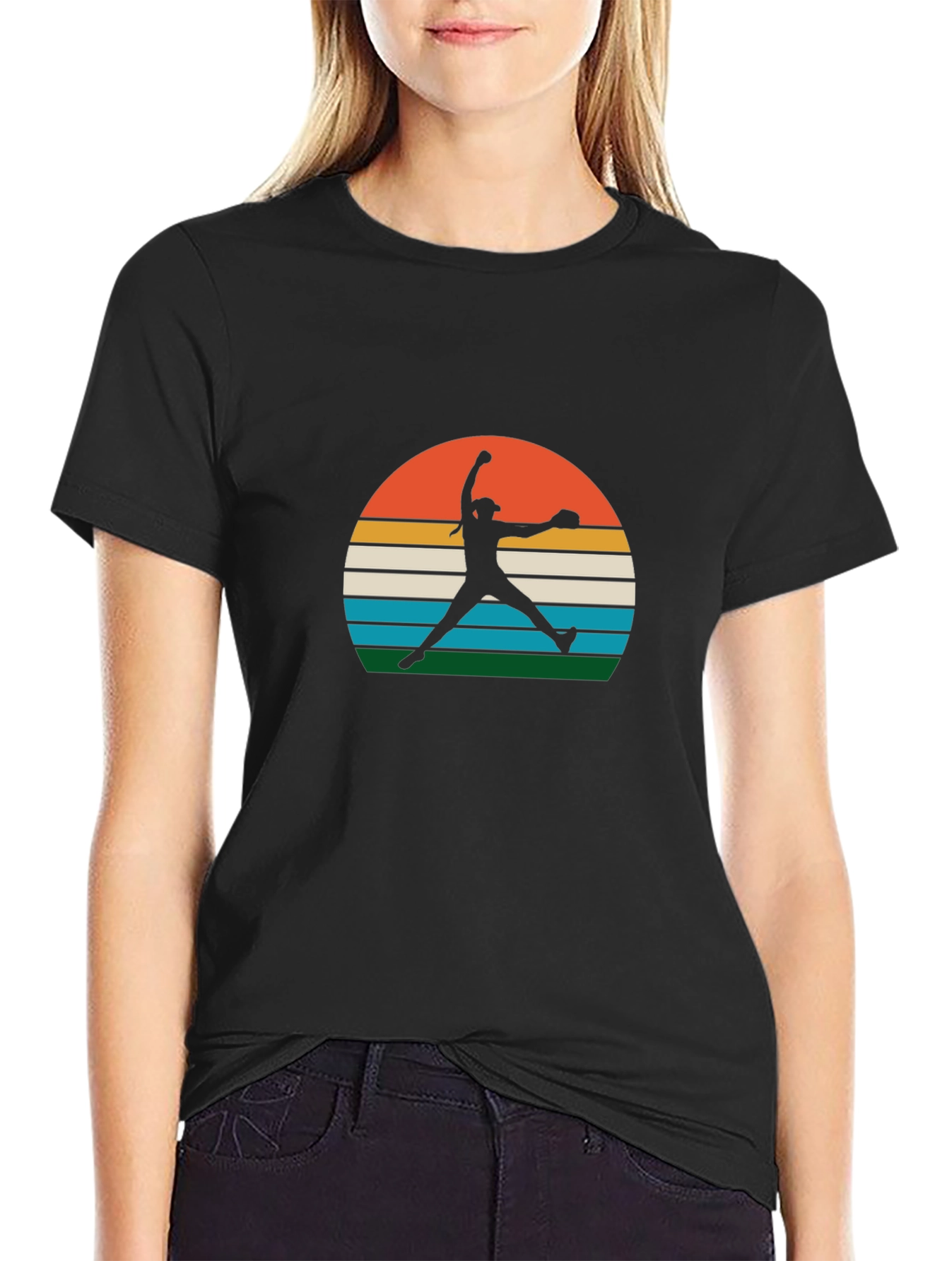 Retro Sunset Softball Pitcher Graphic Tee