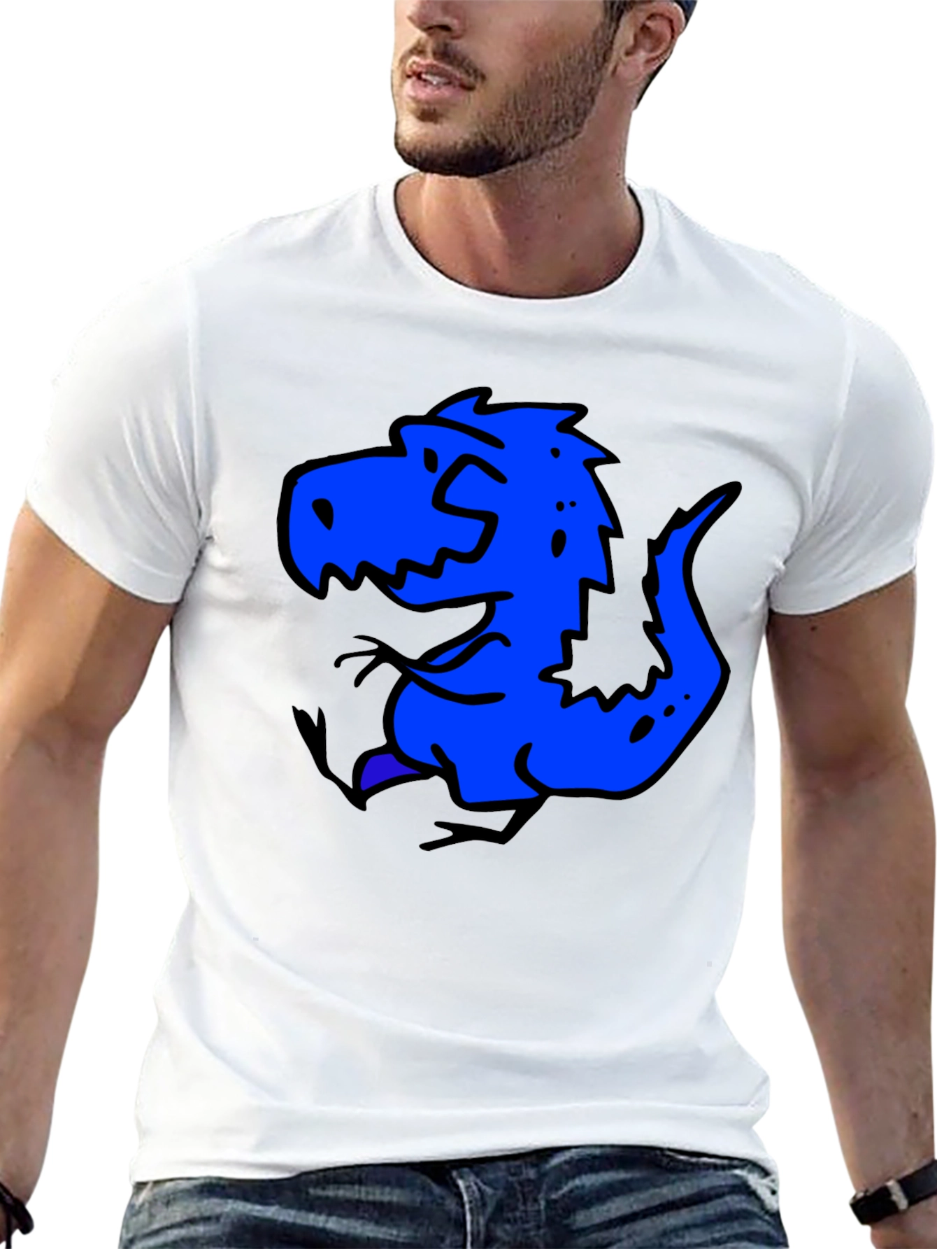 Blue Dino Graphic Black T-Shirt - Casual Wear