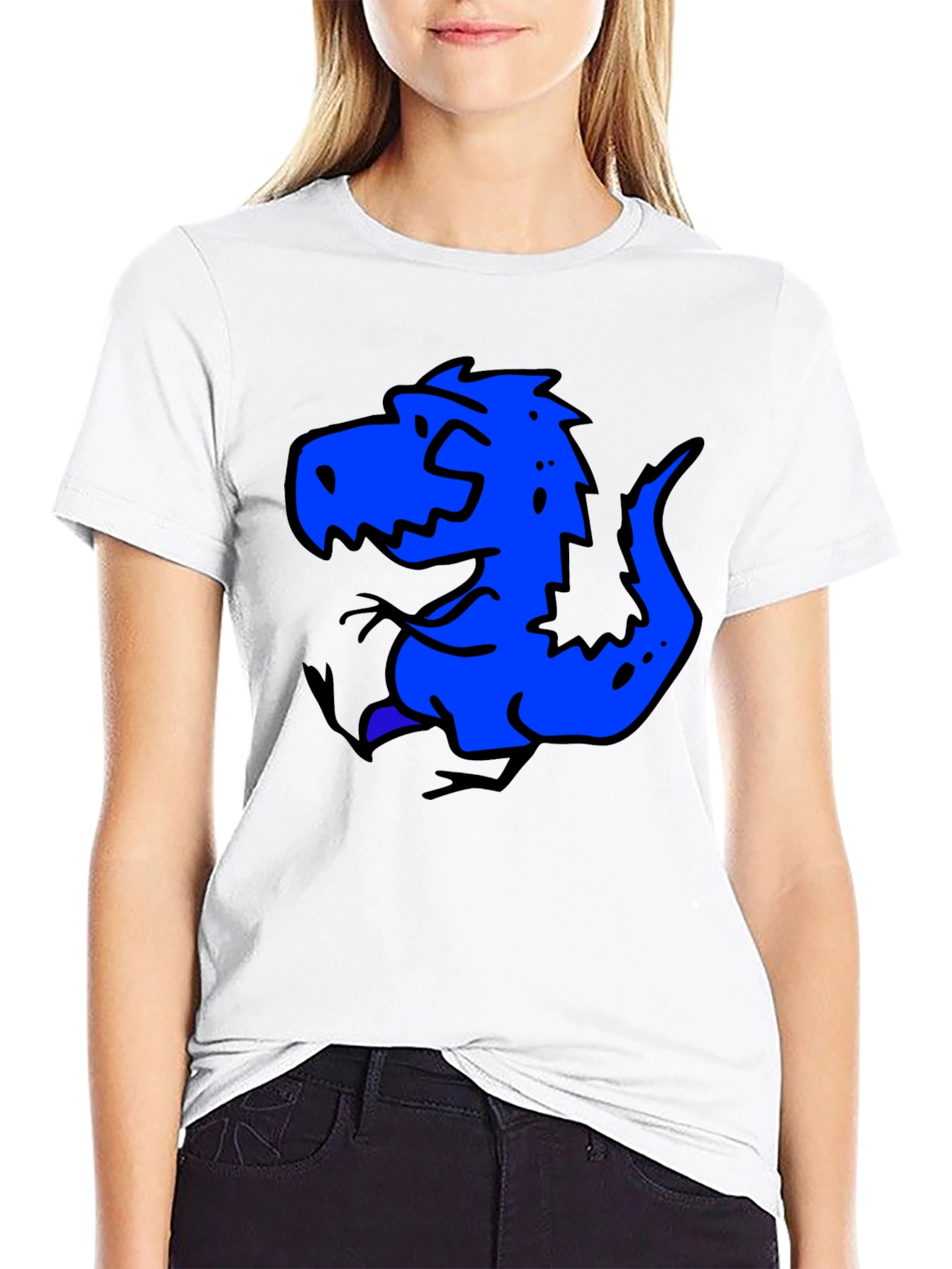 Blue Dino Graphic Black T-Shirt - Casual Wear