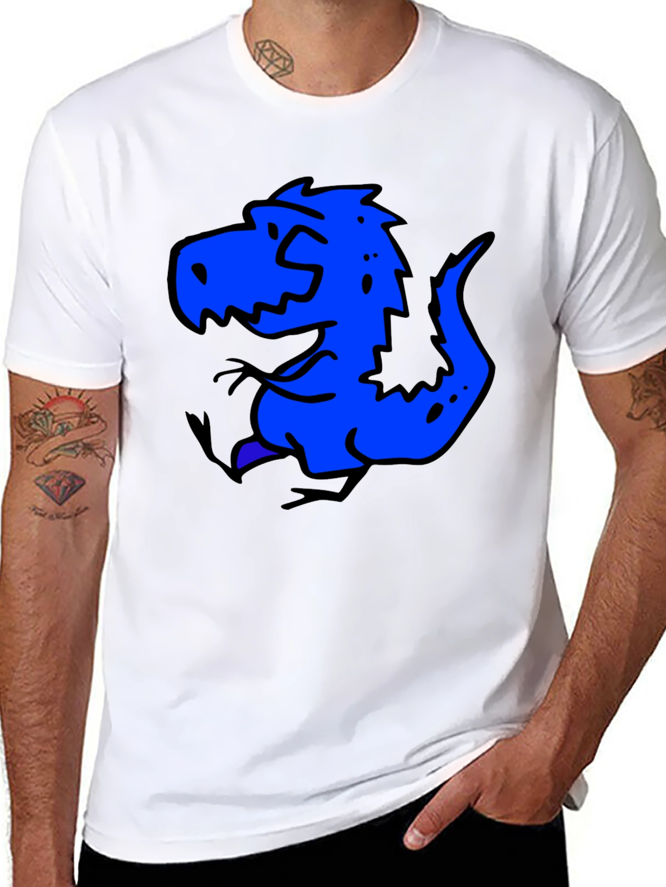 Blue Dino Graphic Black T-Shirt - Casual Wear