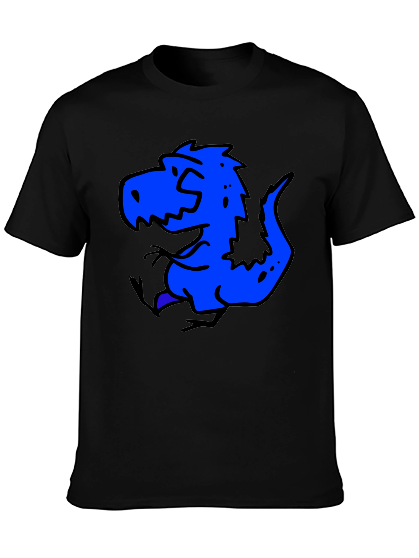 Blue Dino Graphic Black T-Shirt - Casual Wear