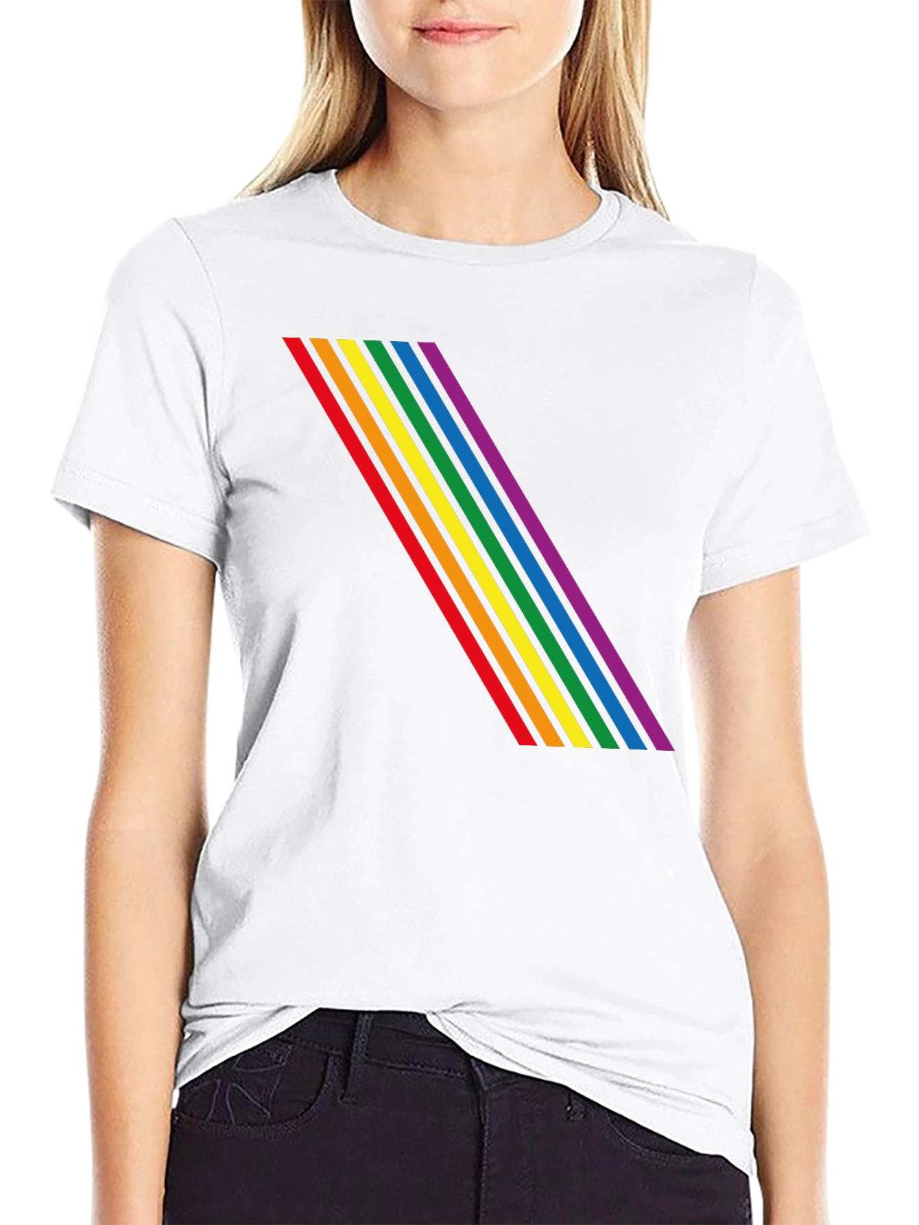 Rainbow Stripe Graphic Black T-Shirt