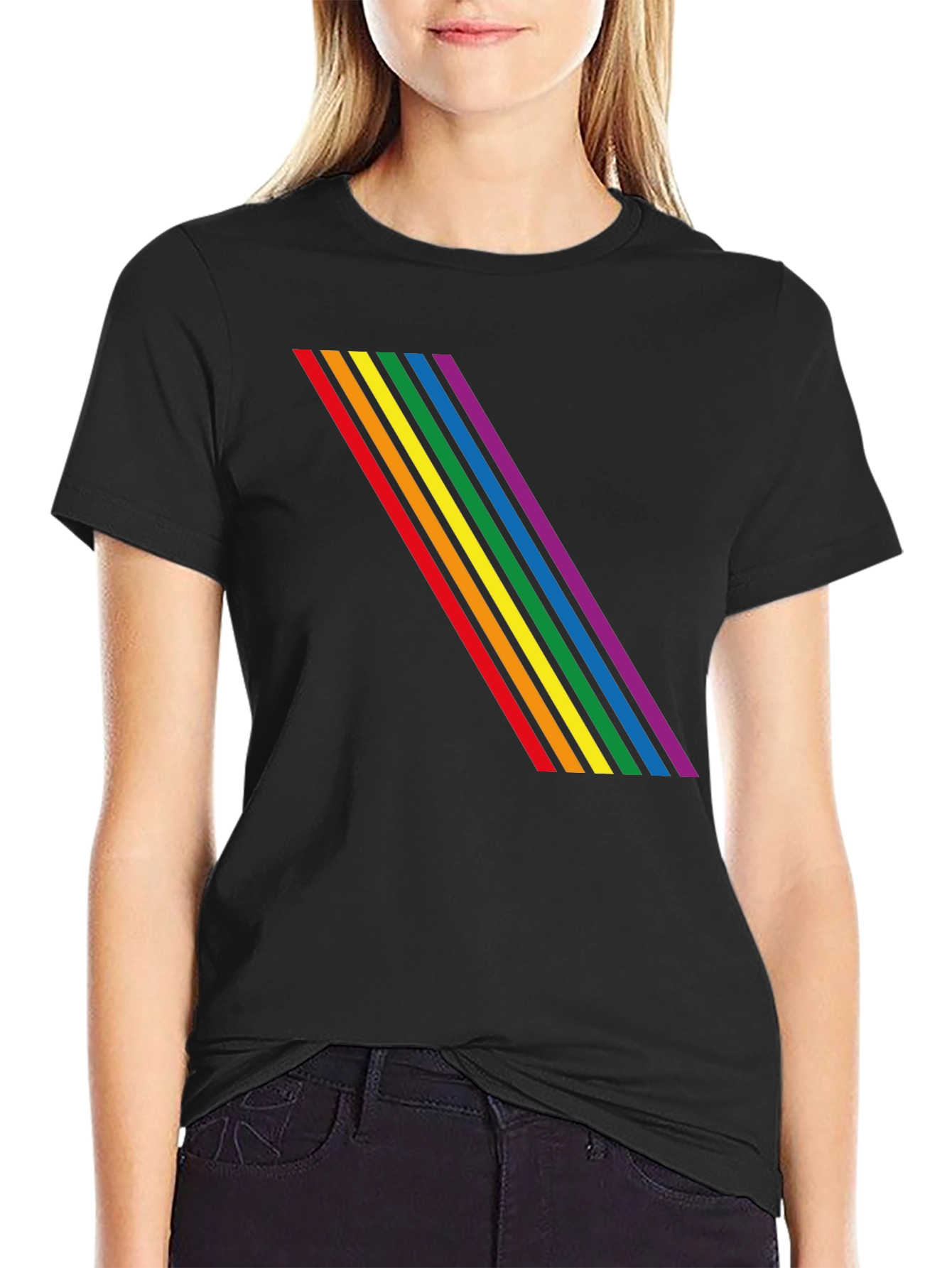 Rainbow Stripe Graphic Black T-Shirt