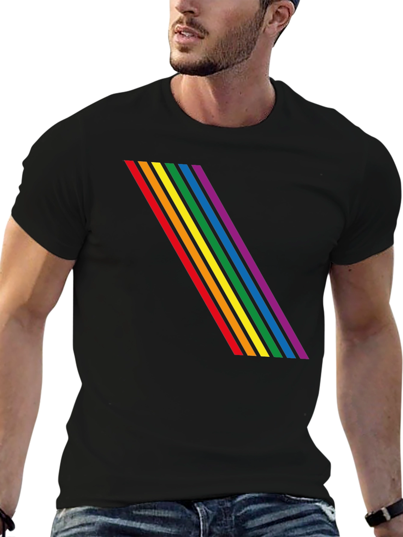 Rainbow Stripe Graphic Black T-Shirt