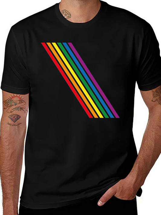 Rainbow Stripe Graphic Black T-Shirt