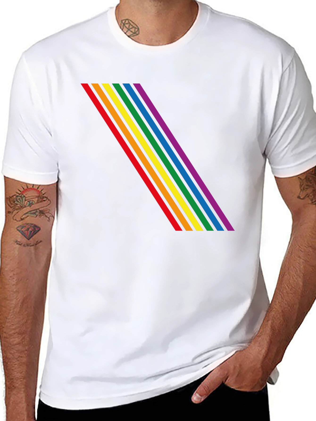 Rainbow Stripe Graphic Black T-Shirt