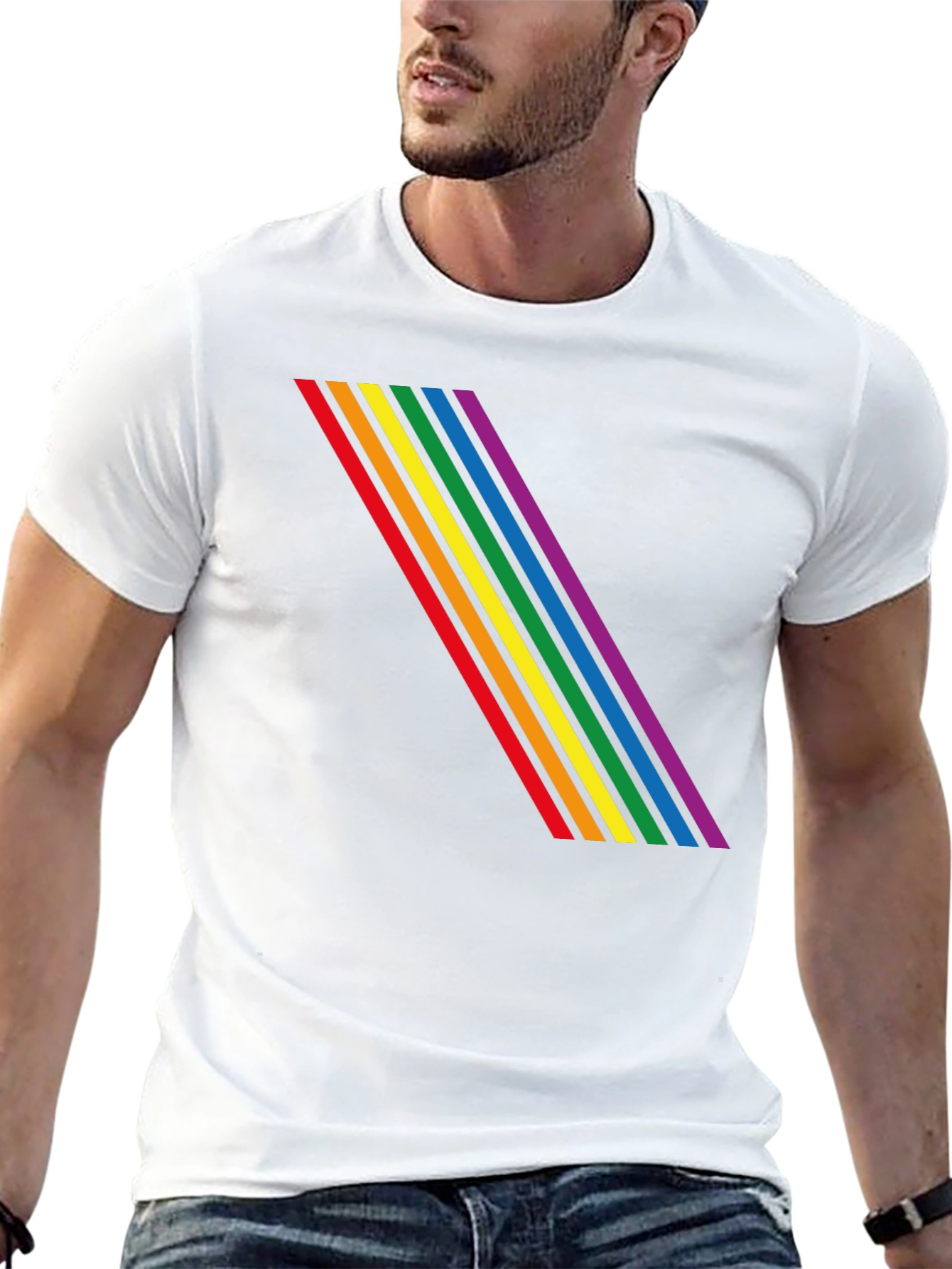 Rainbow Stripe Graphic Black T-Shirt