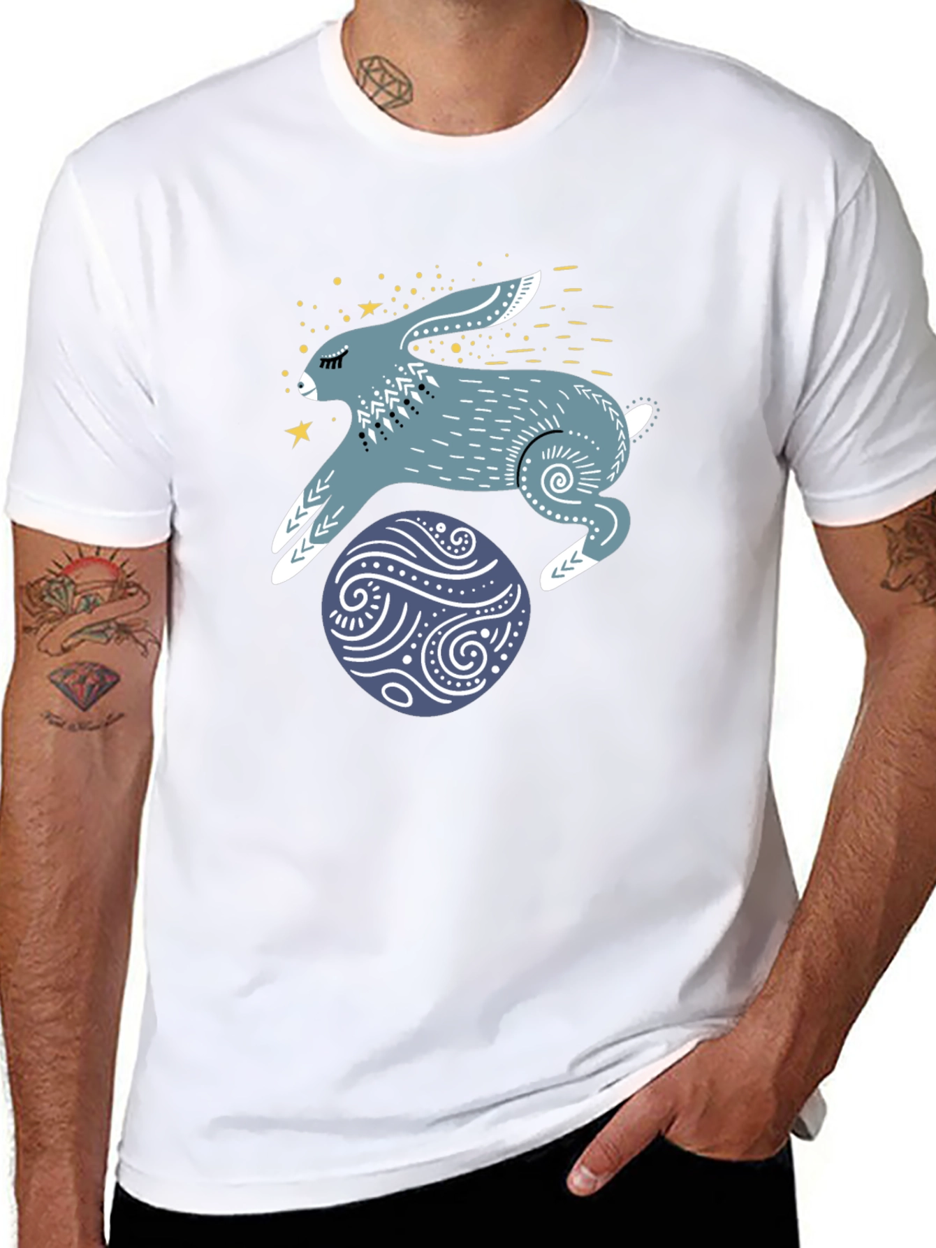 Rabbit & Egg Graphic Tee - Black Cotton T-Shirt