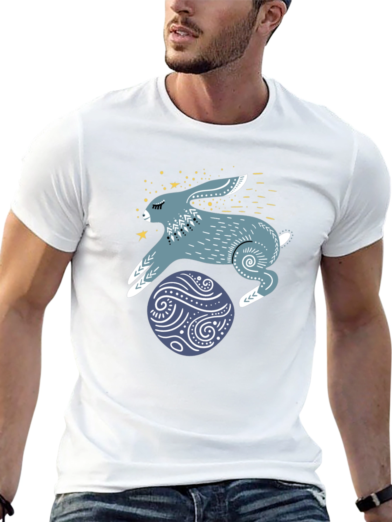 Rabbit & Egg Graphic Tee - Black Cotton T-Shirt
