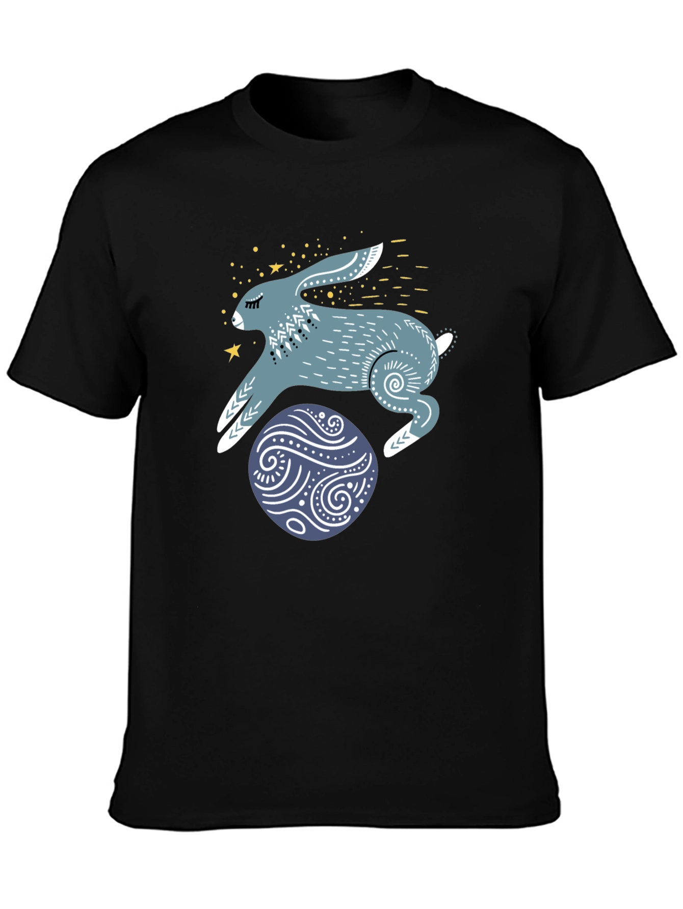 Rabbit & Egg Graphic Tee - Black Cotton T-Shirt