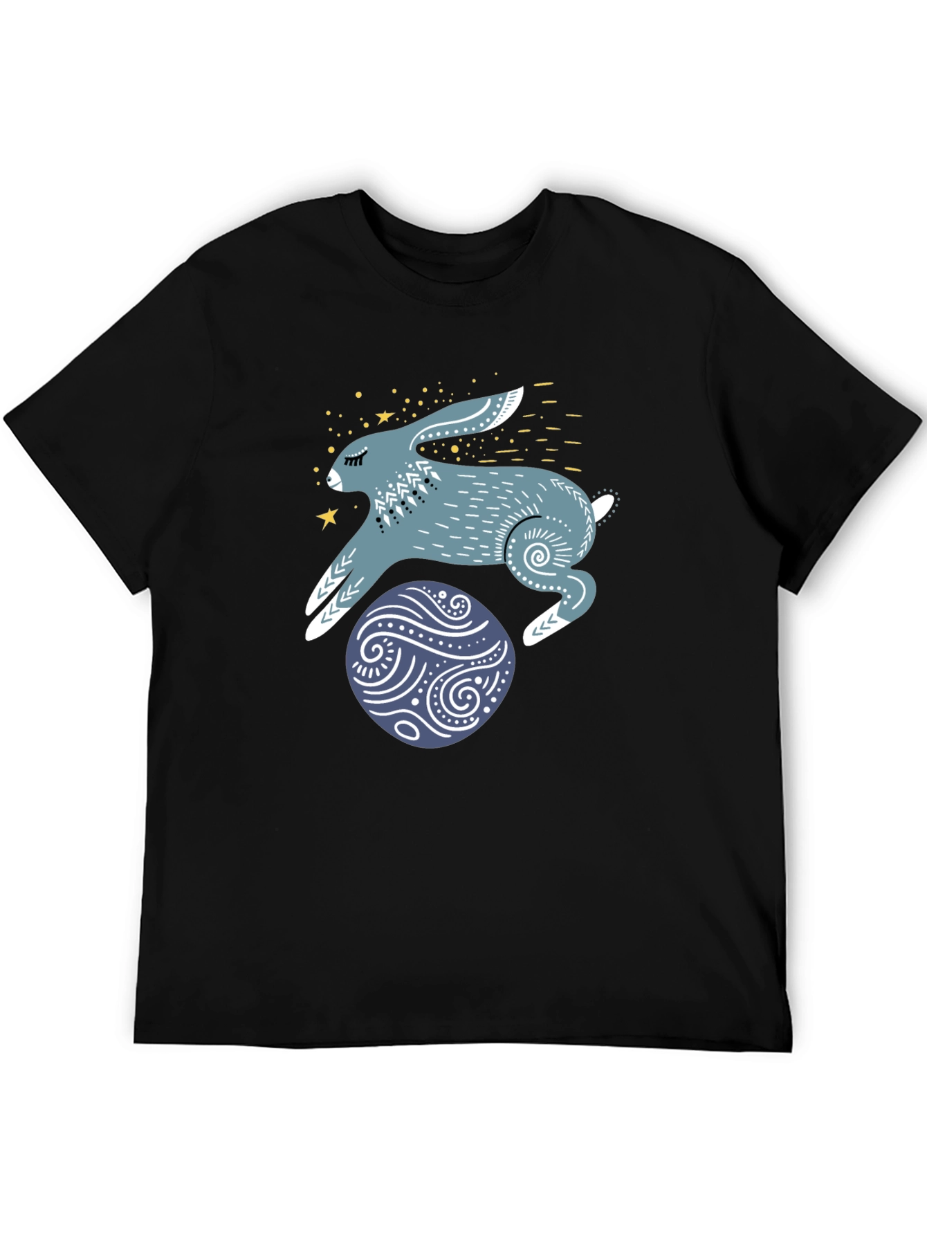 Rabbit & Egg Graphic Tee - Black Cotton T-Shirt