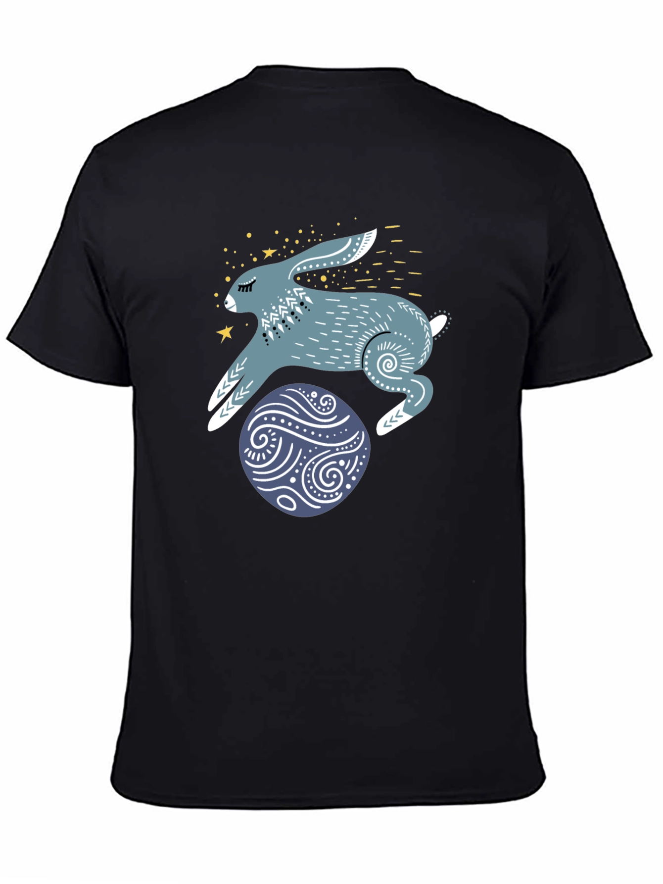 Rabbit & Egg Graphic Tee - Black Cotton T-Shirt