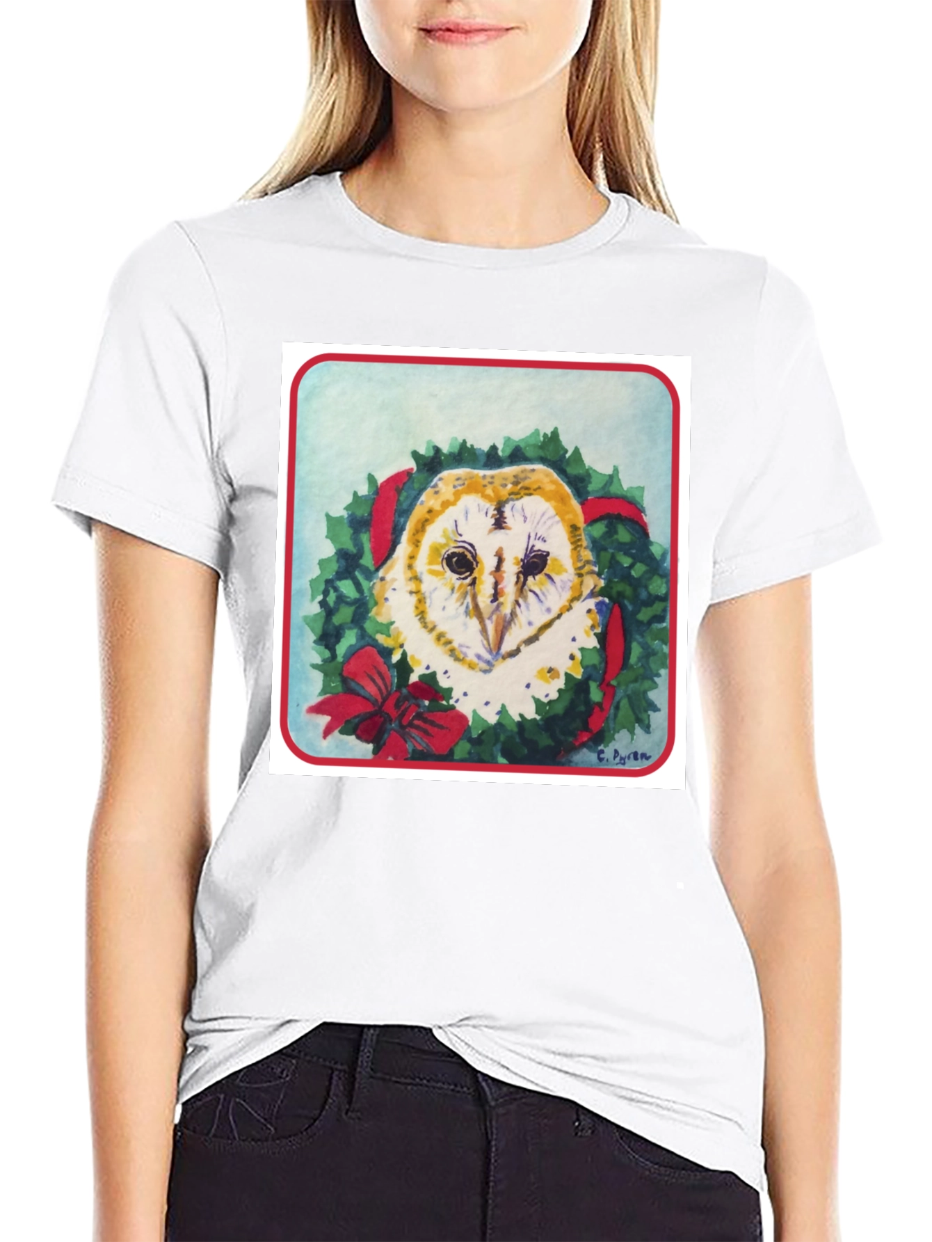 Festive Owl Wreath T-Shirt - Holiday Apparel