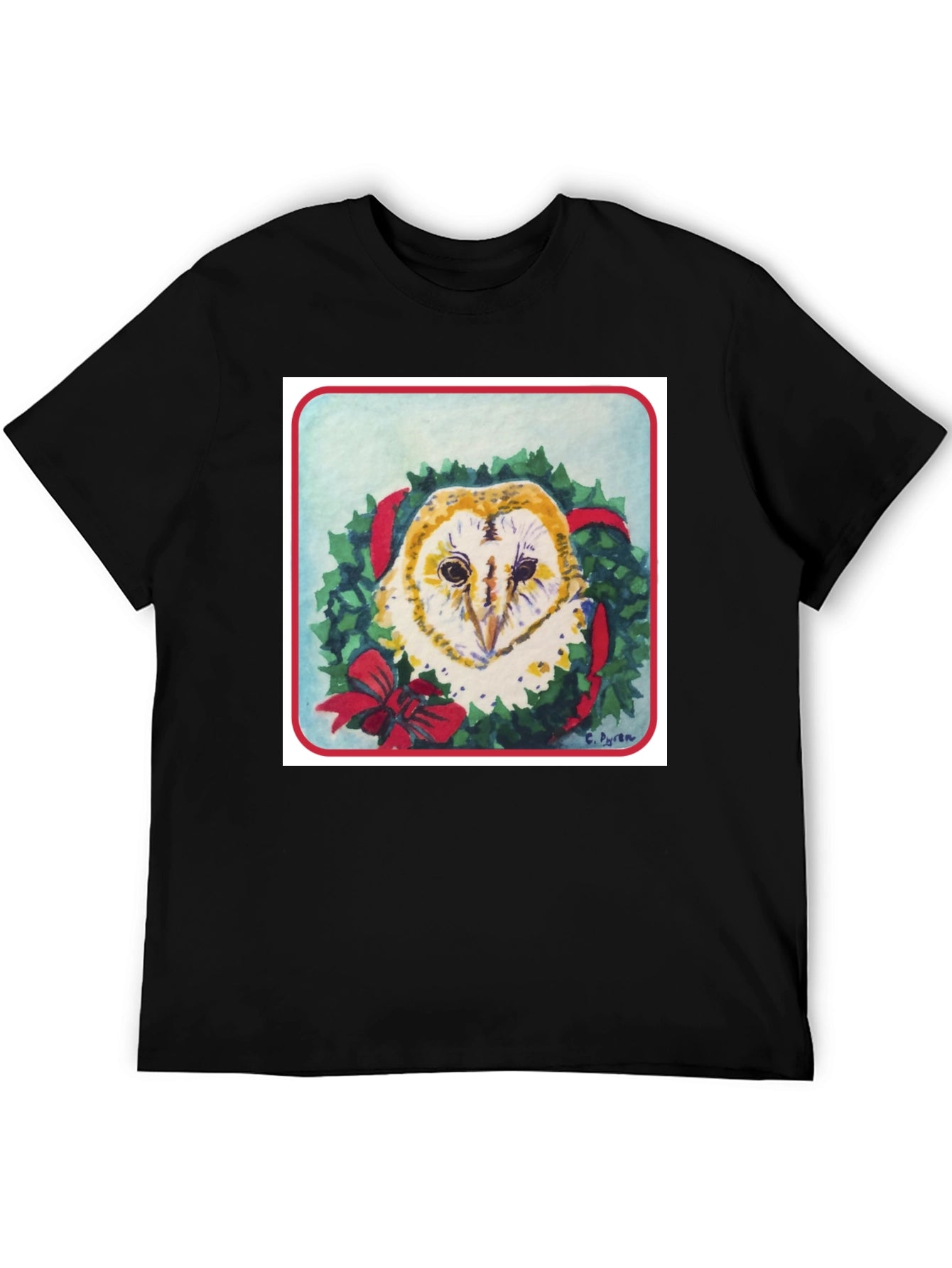 Festive Owl Wreath T-Shirt - Holiday Apparel