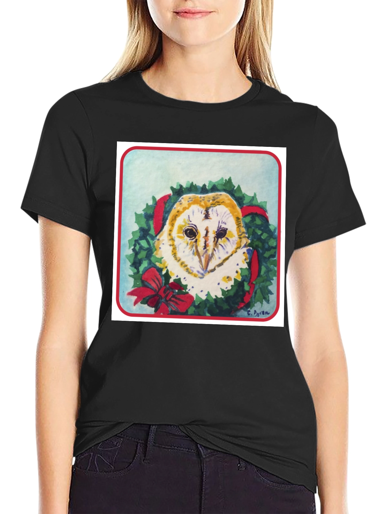 Festive Owl Wreath T-Shirt - Holiday Apparel