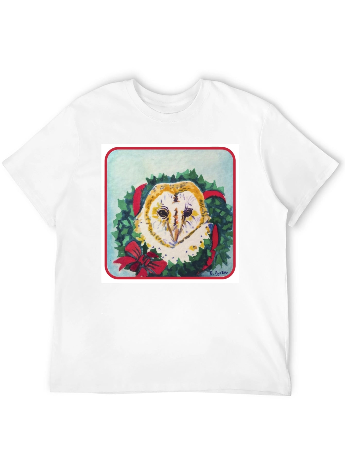Festive Owl Wreath T-Shirt - Holiday Apparel