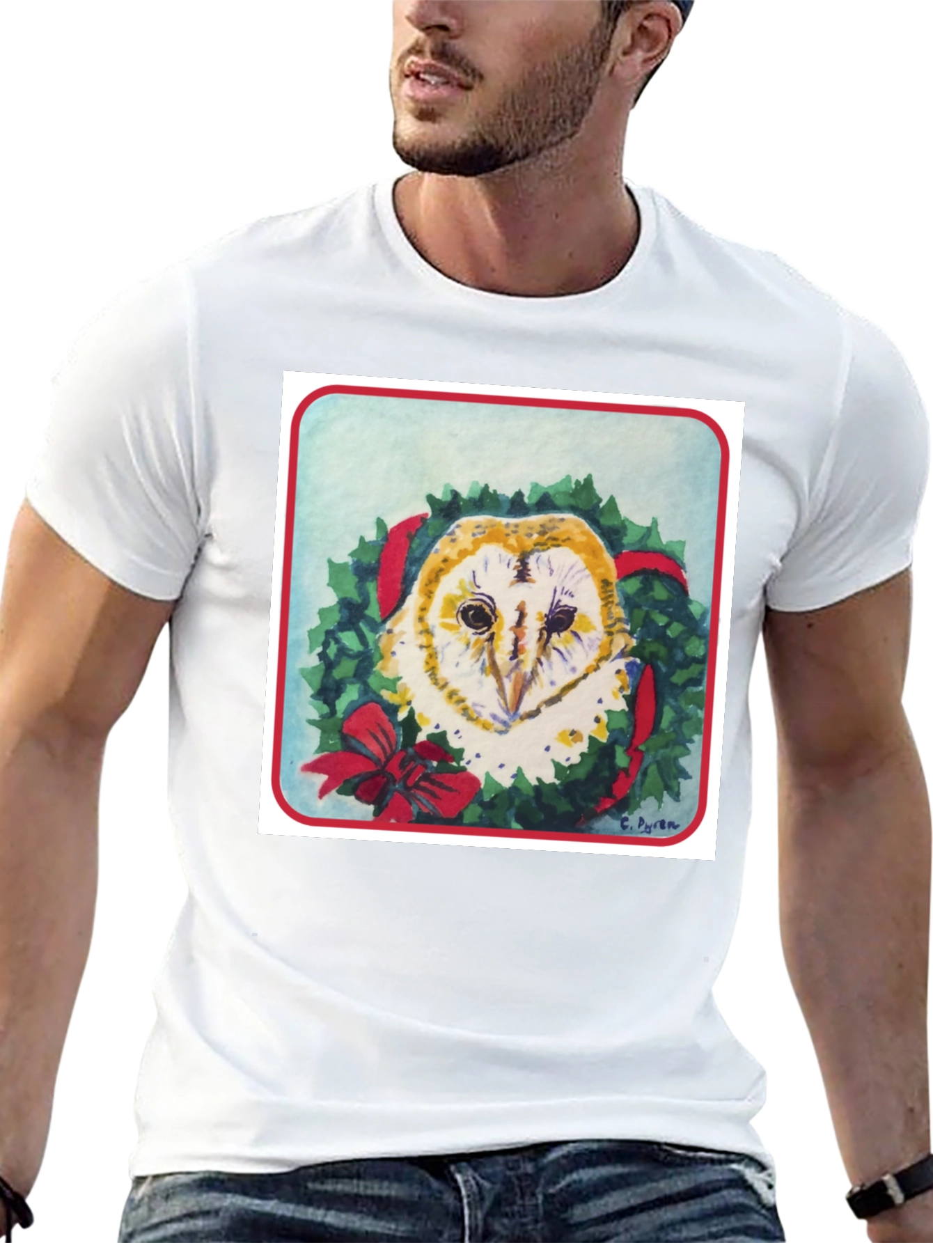 Festive Owl Wreath T-Shirt - Holiday Apparel
