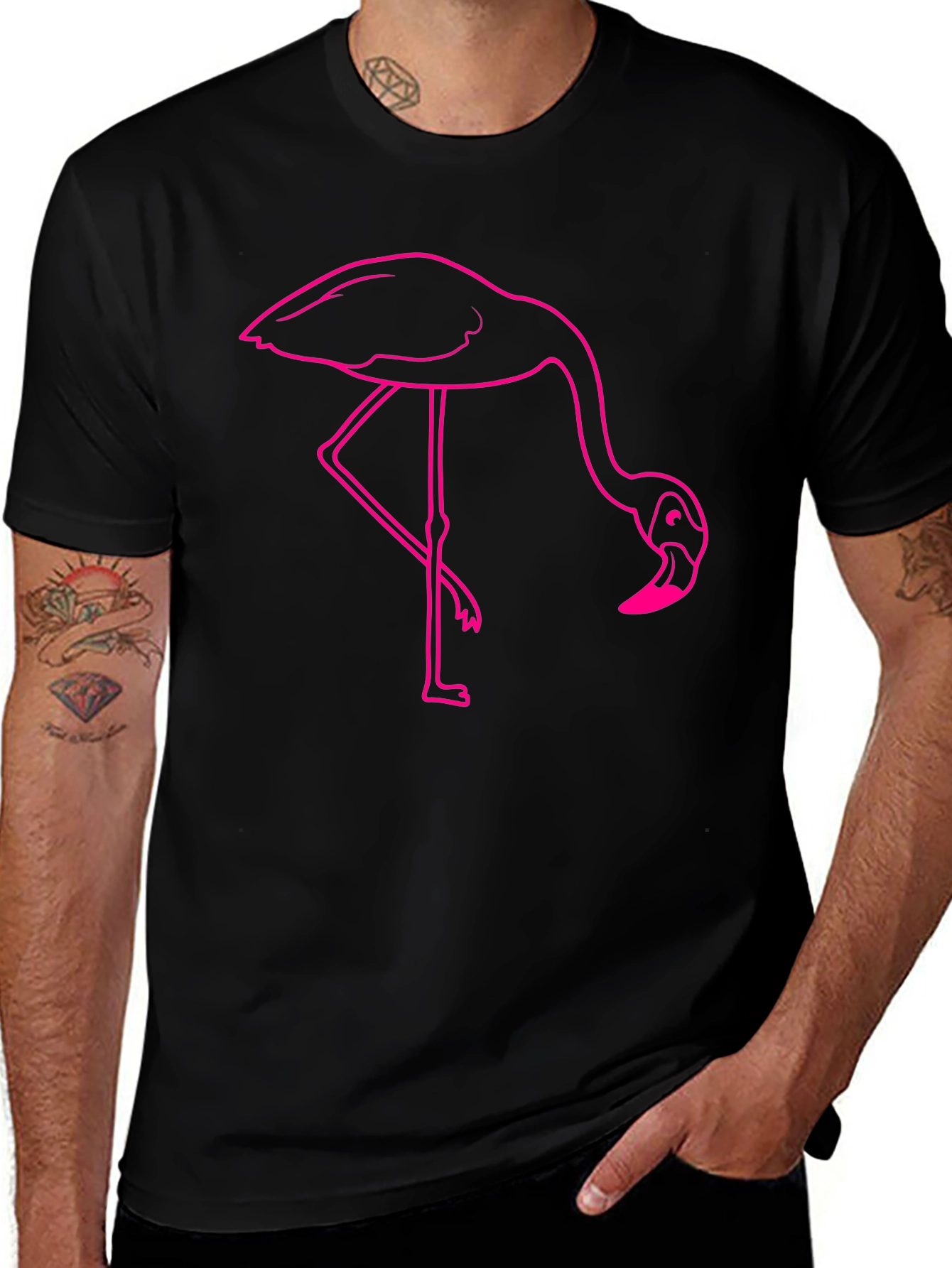 Flamingo Graphic Tee - Casual Black T-Shirt