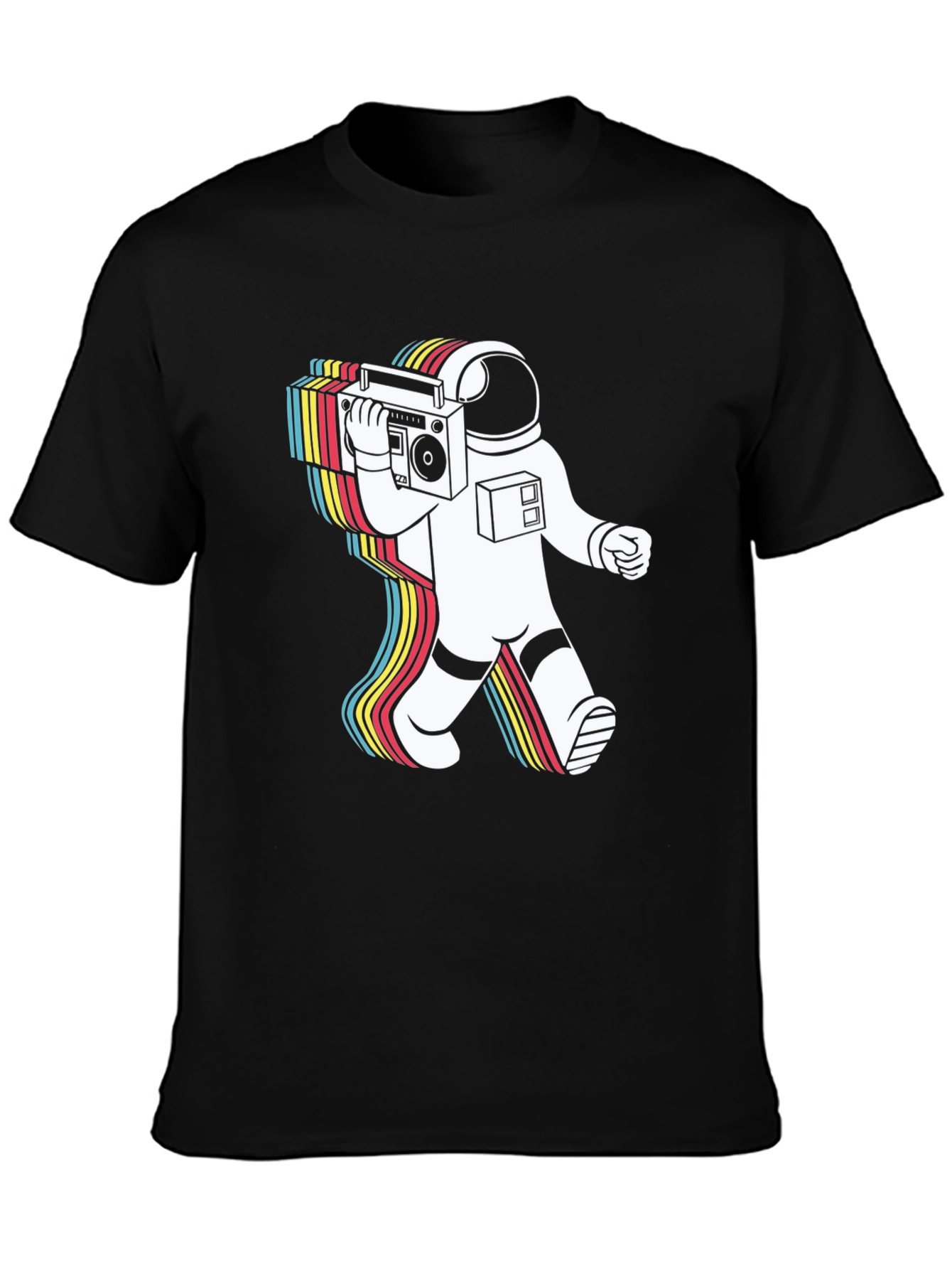 Retro Astronaut Boombox Graphic Tee - Black