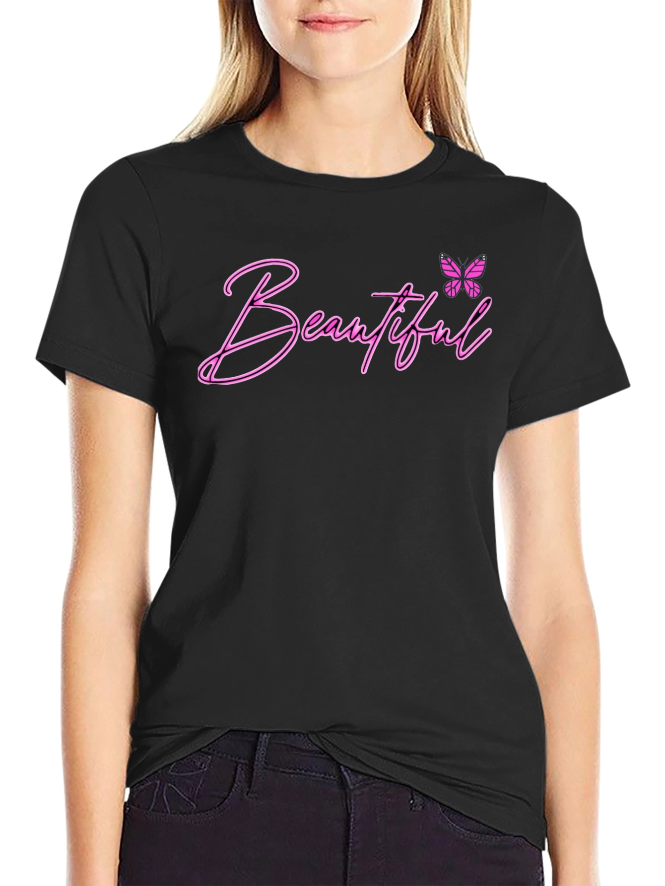 Beautiful Butterfly Graphic Tee - Black
