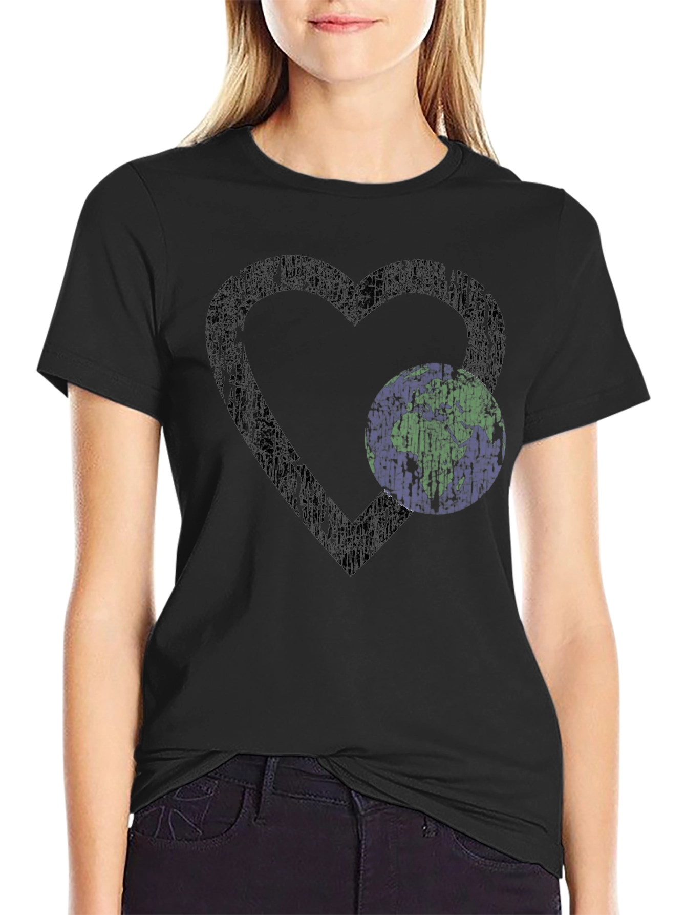 Heart Earth Graphic Tee - Black Cotton Blend