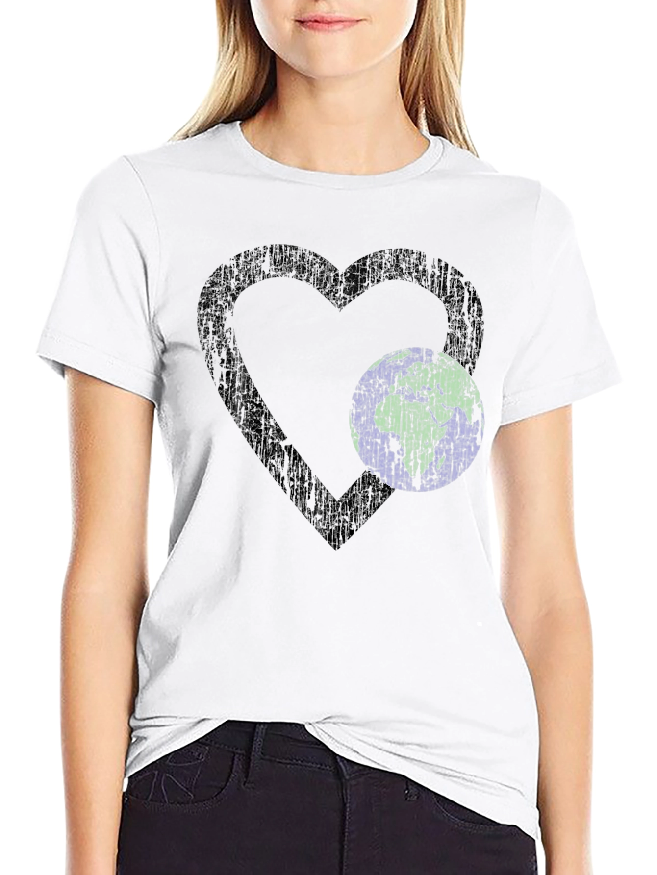 Heart Earth Graphic Tee - Black Cotton Blend