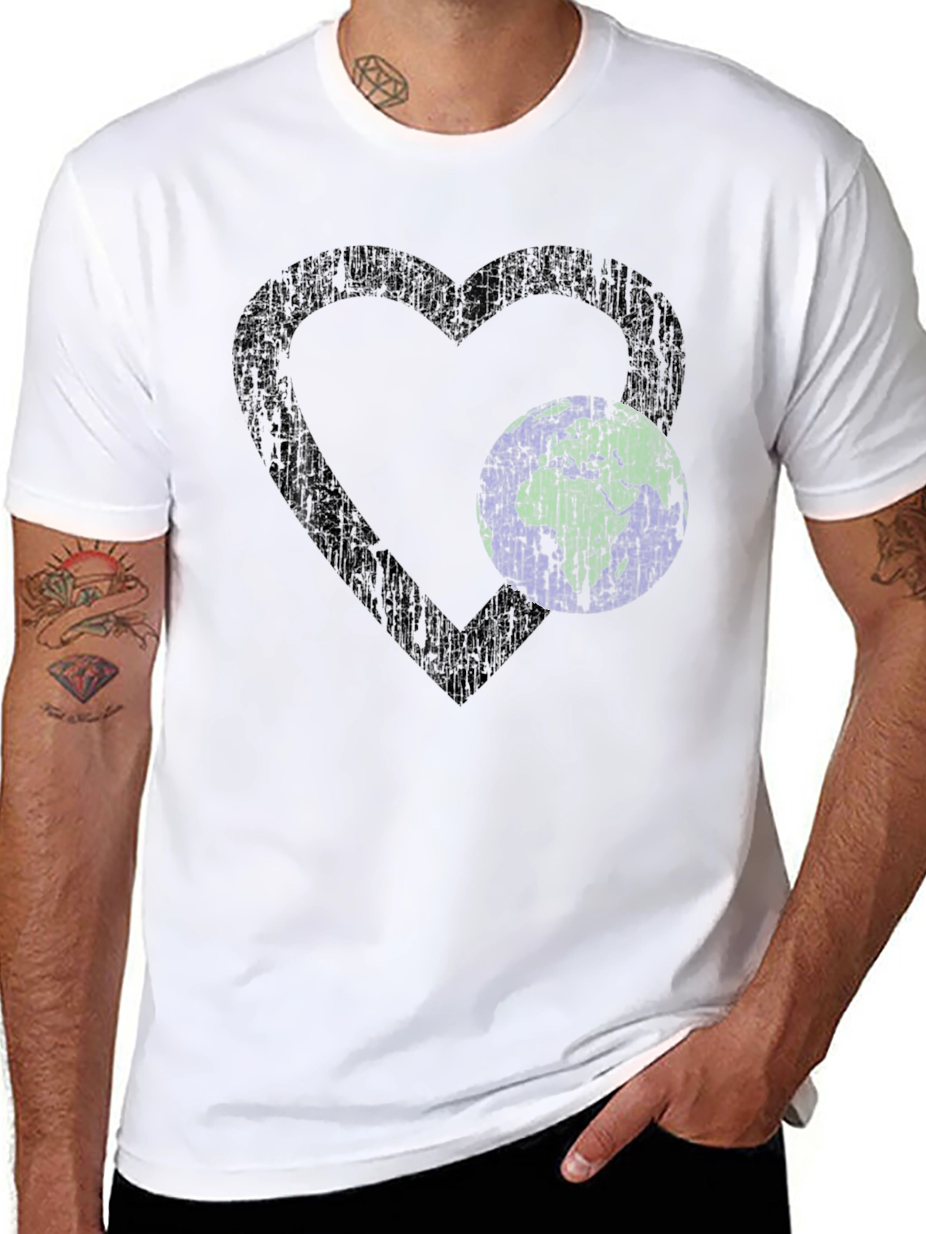 Heart Earth Graphic Tee - Black Cotton Blend