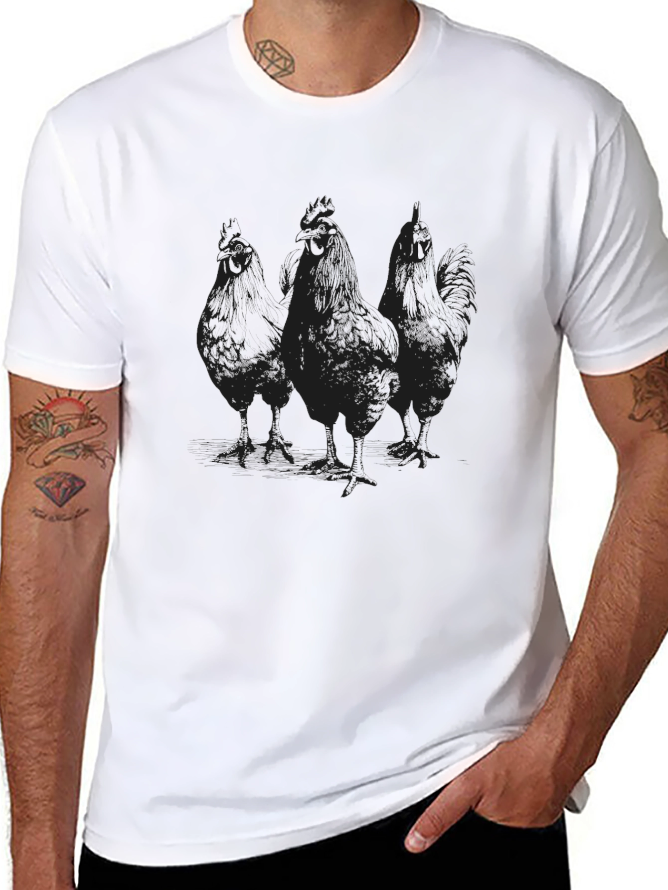 Mens Black Chicken Graphic T-Shirt