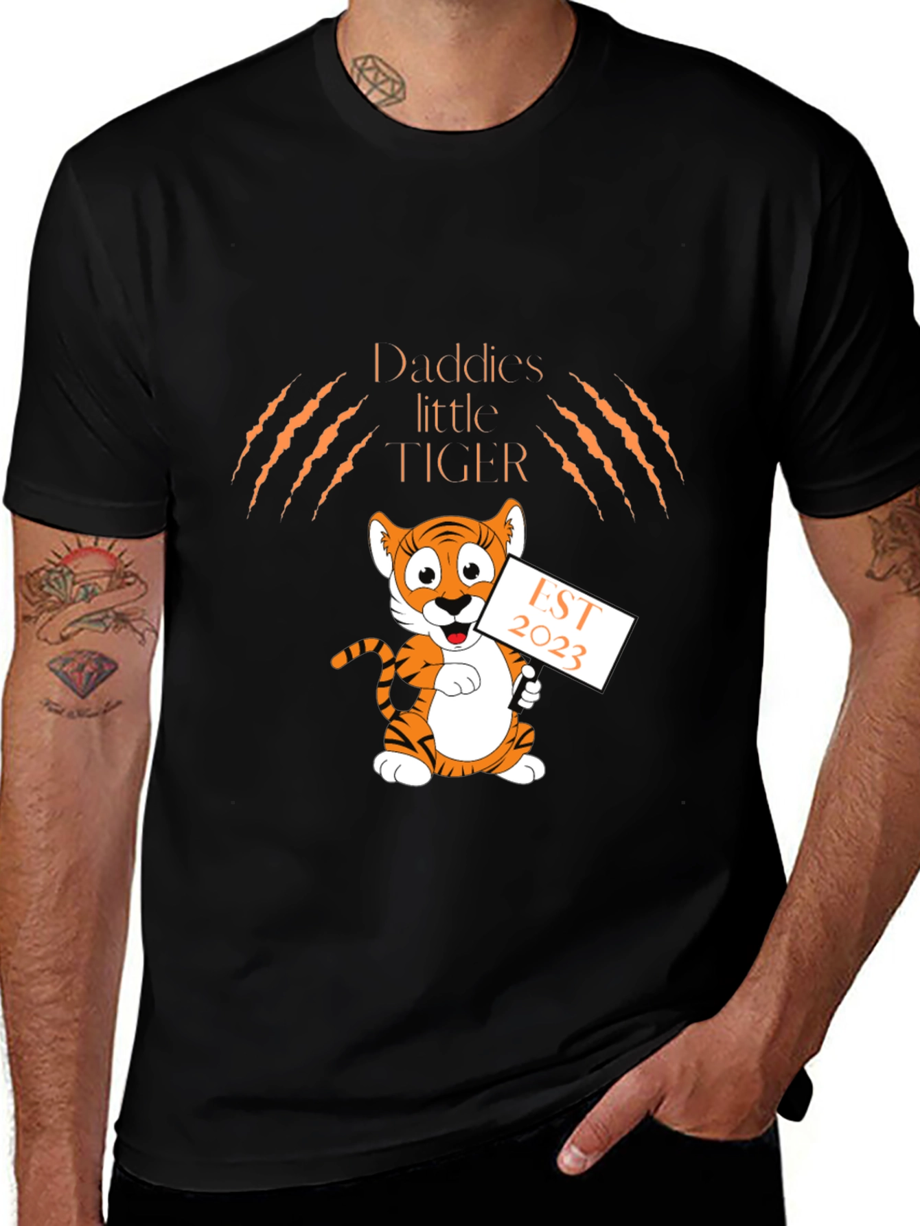Daddys Little Tiger EST 2023 Black T-Shirt