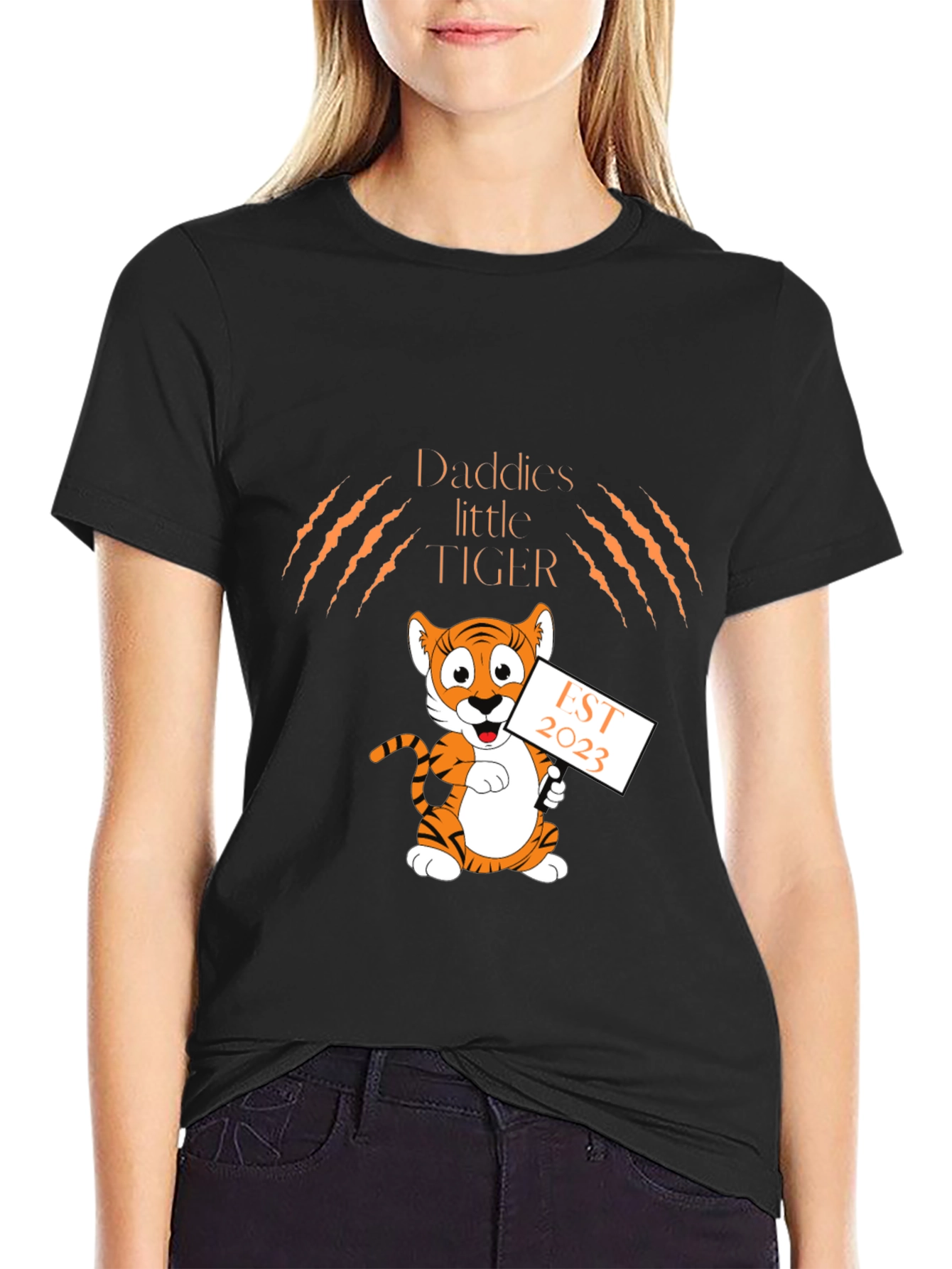Daddys Little Tiger EST 2023 Black T-Shirt