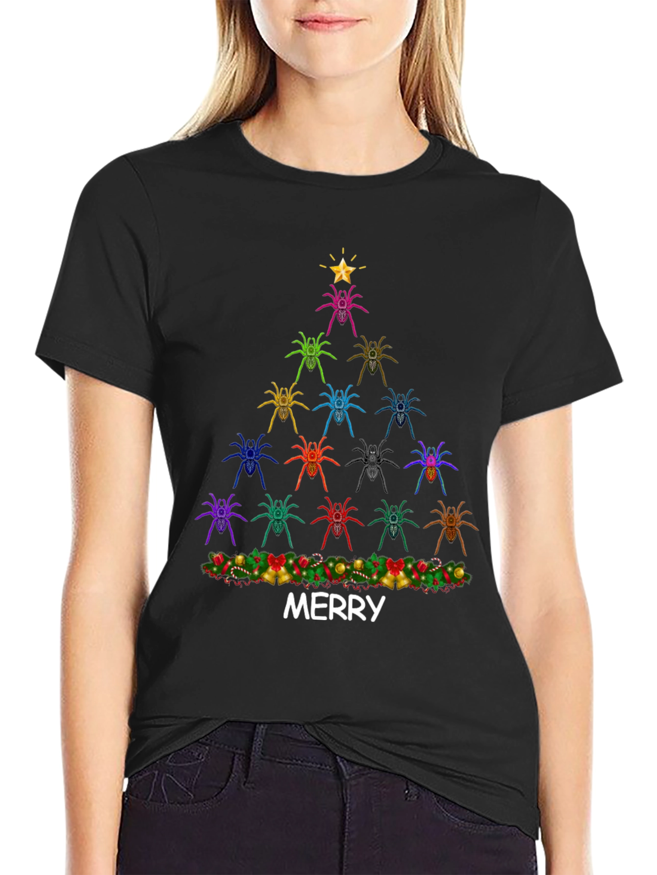 Spider Christmas Tree Graphic Tee - Merry Christmas