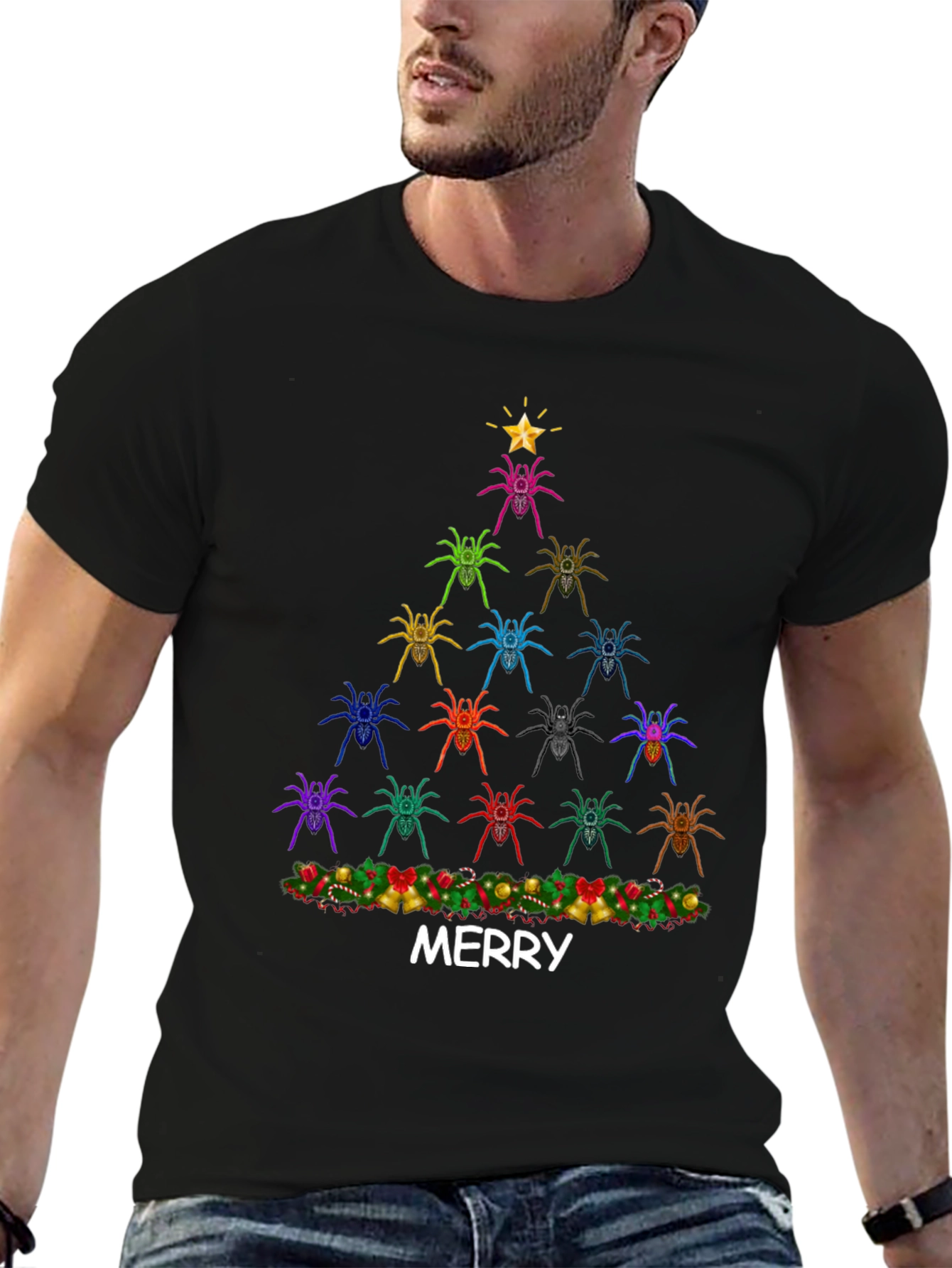 Spider Christmas Tree Graphic Tee - Merry Christmas