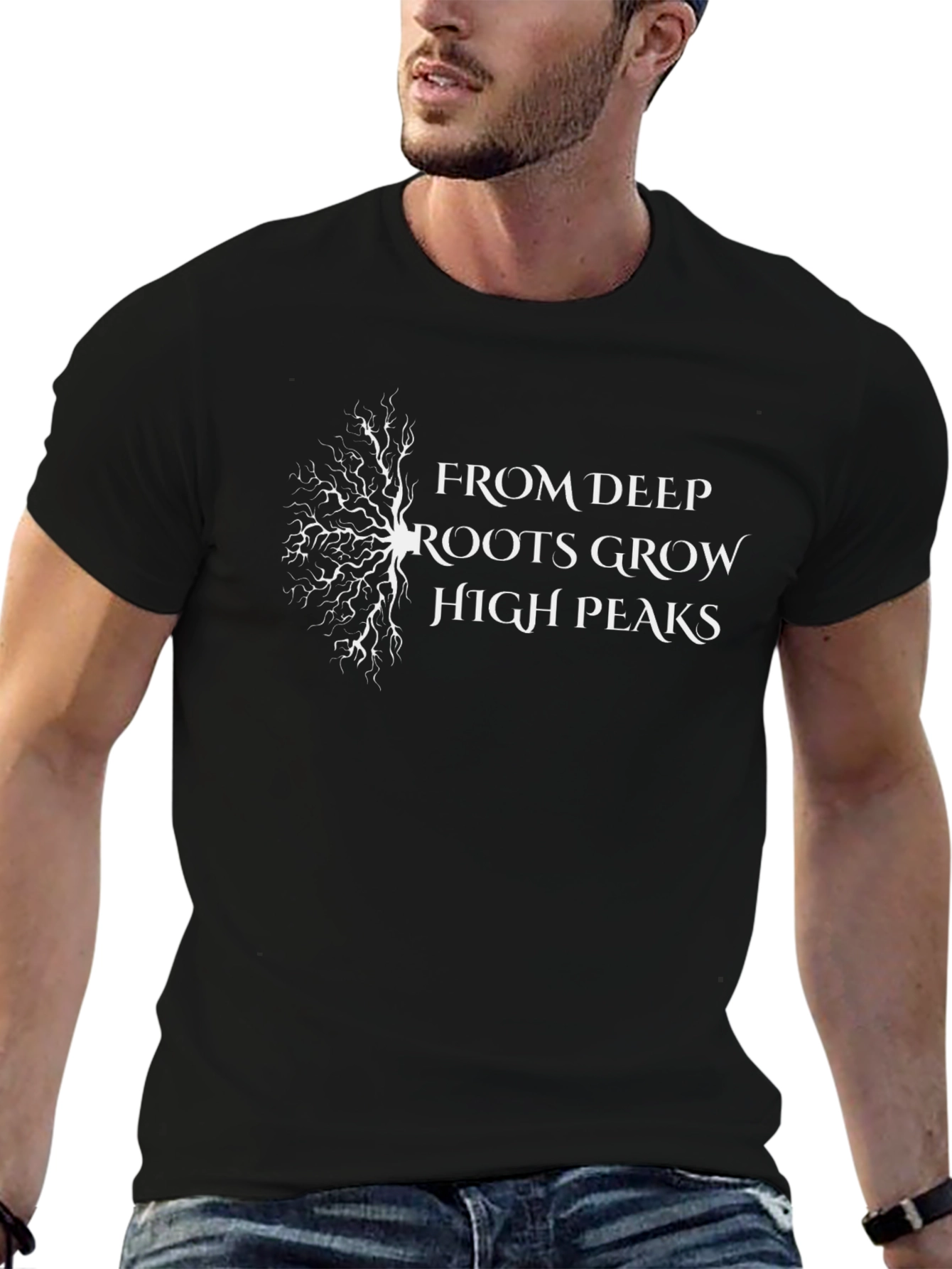 Deep Roots Grow High Peaks Black Graphic Tee