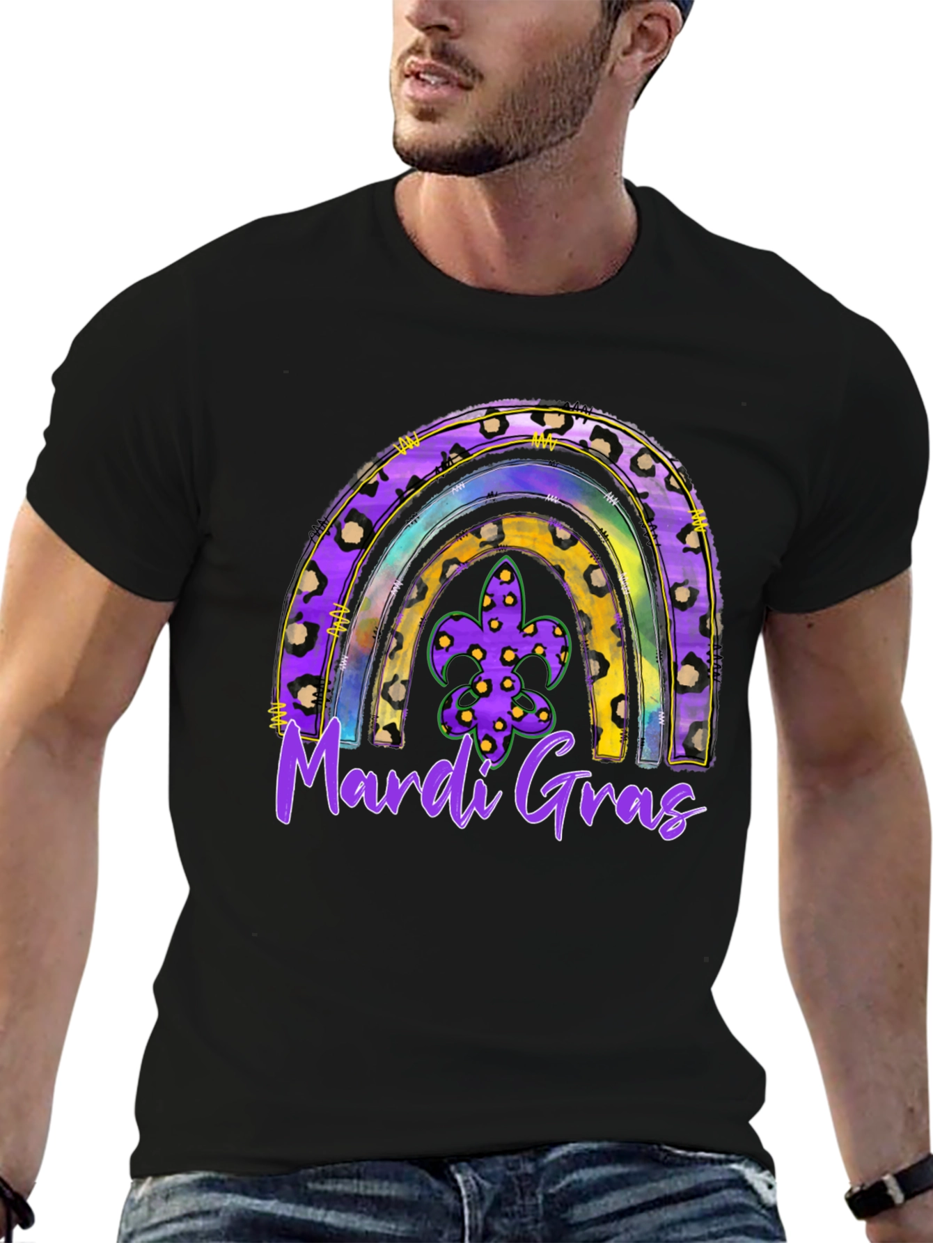 Mardi Gras Rainbow Leopard Print T-Shirt