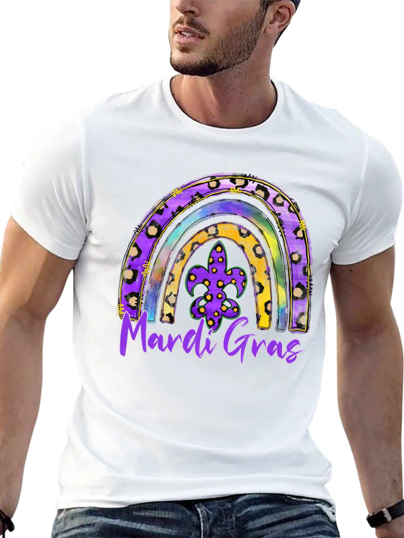Mardi Gras Rainbow Leopard Print T-Shirt