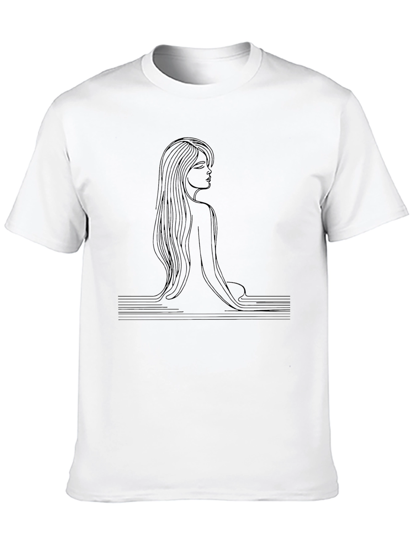 Minimalist Woman Line Art Black T-Shirt