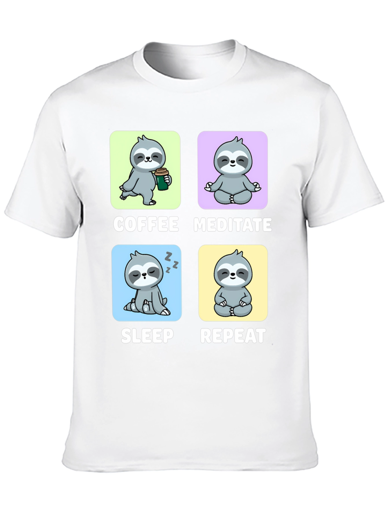 Sloth Coffee Meditate Sleep Repeat Black Graphic Tee