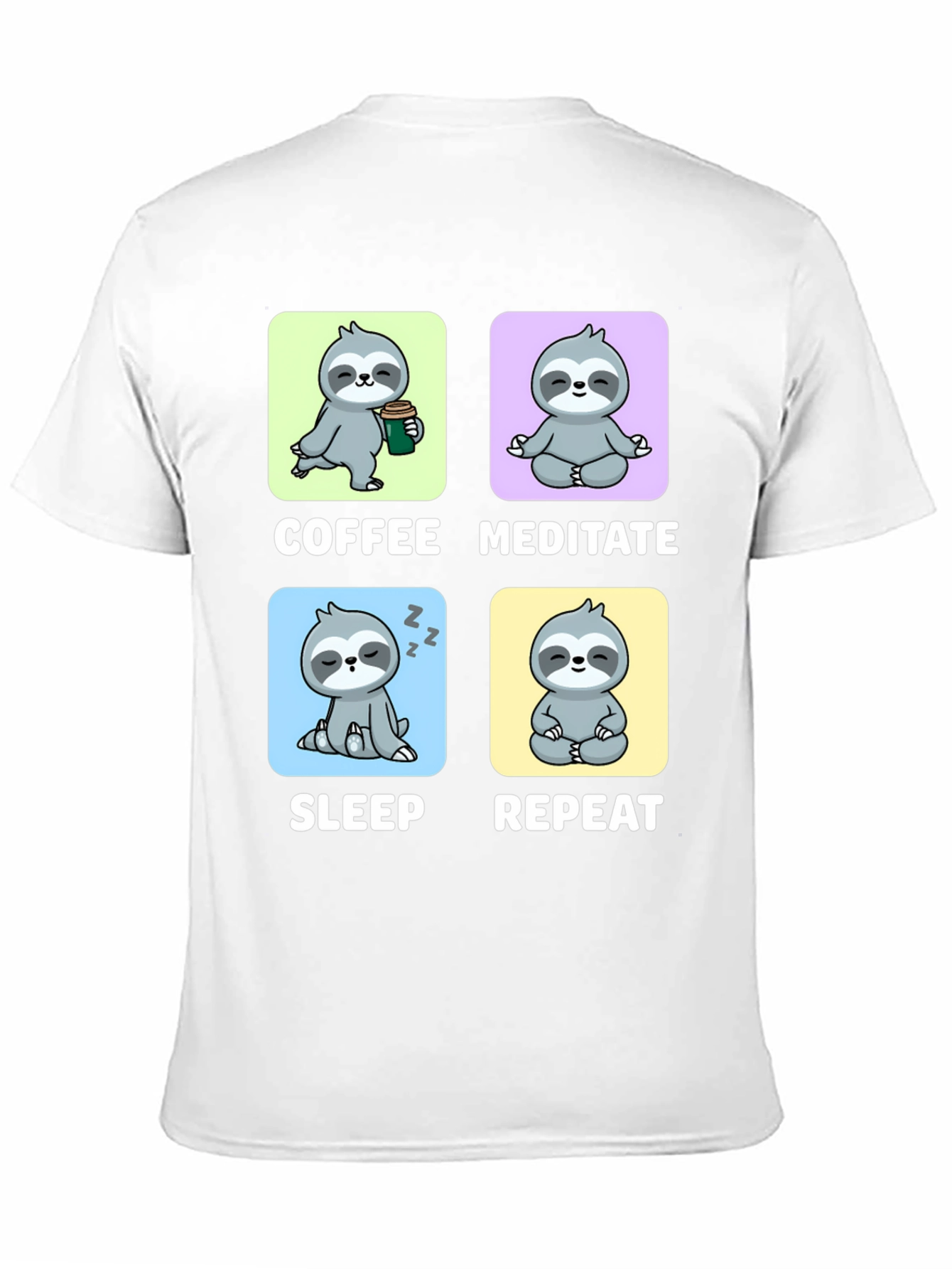 Sloth Coffee Meditate Sleep Repeat Black Graphic Tee