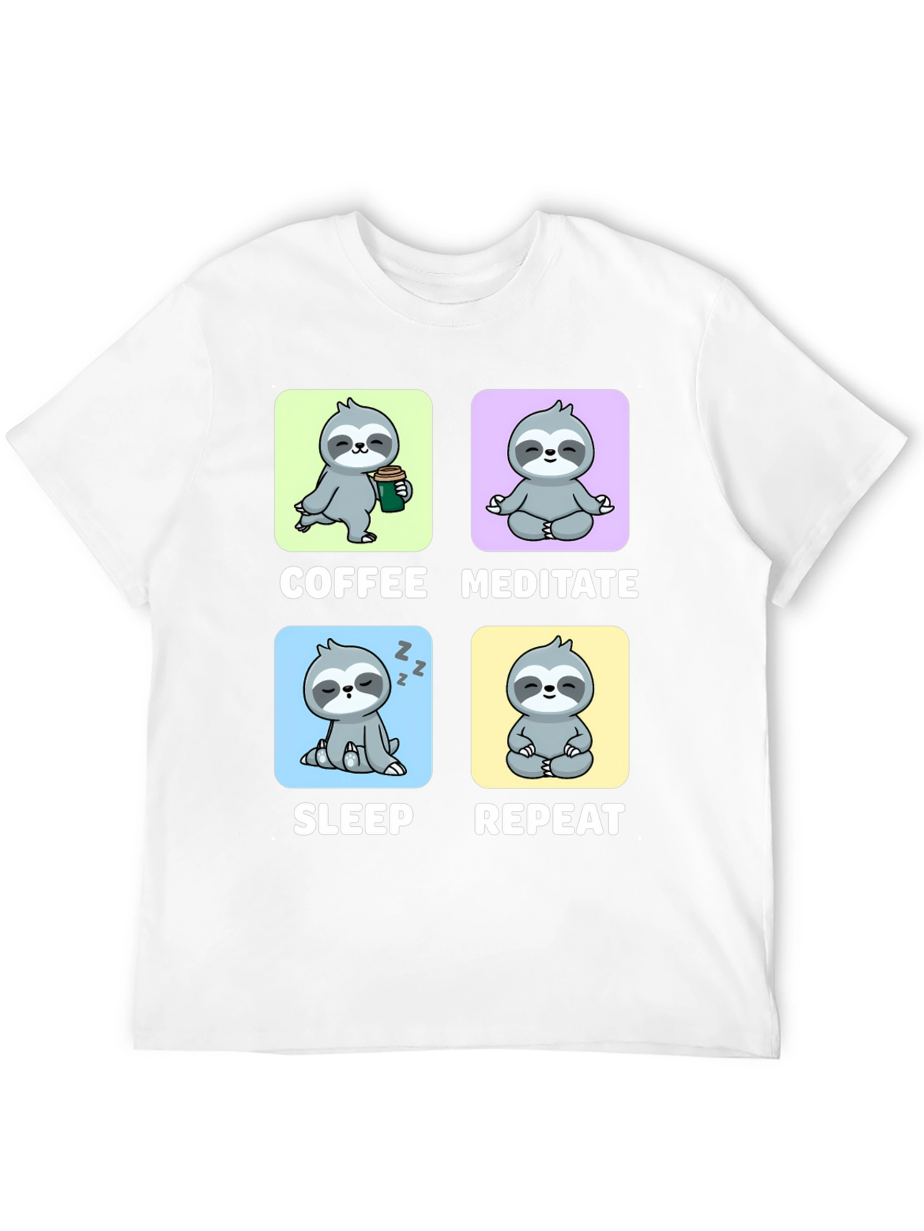 Sloth Coffee Meditate Sleep Repeat Black Graphic Tee