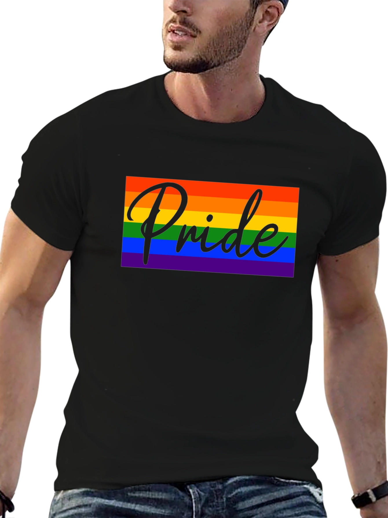 Pride Rainbow Graphic Tee - Black