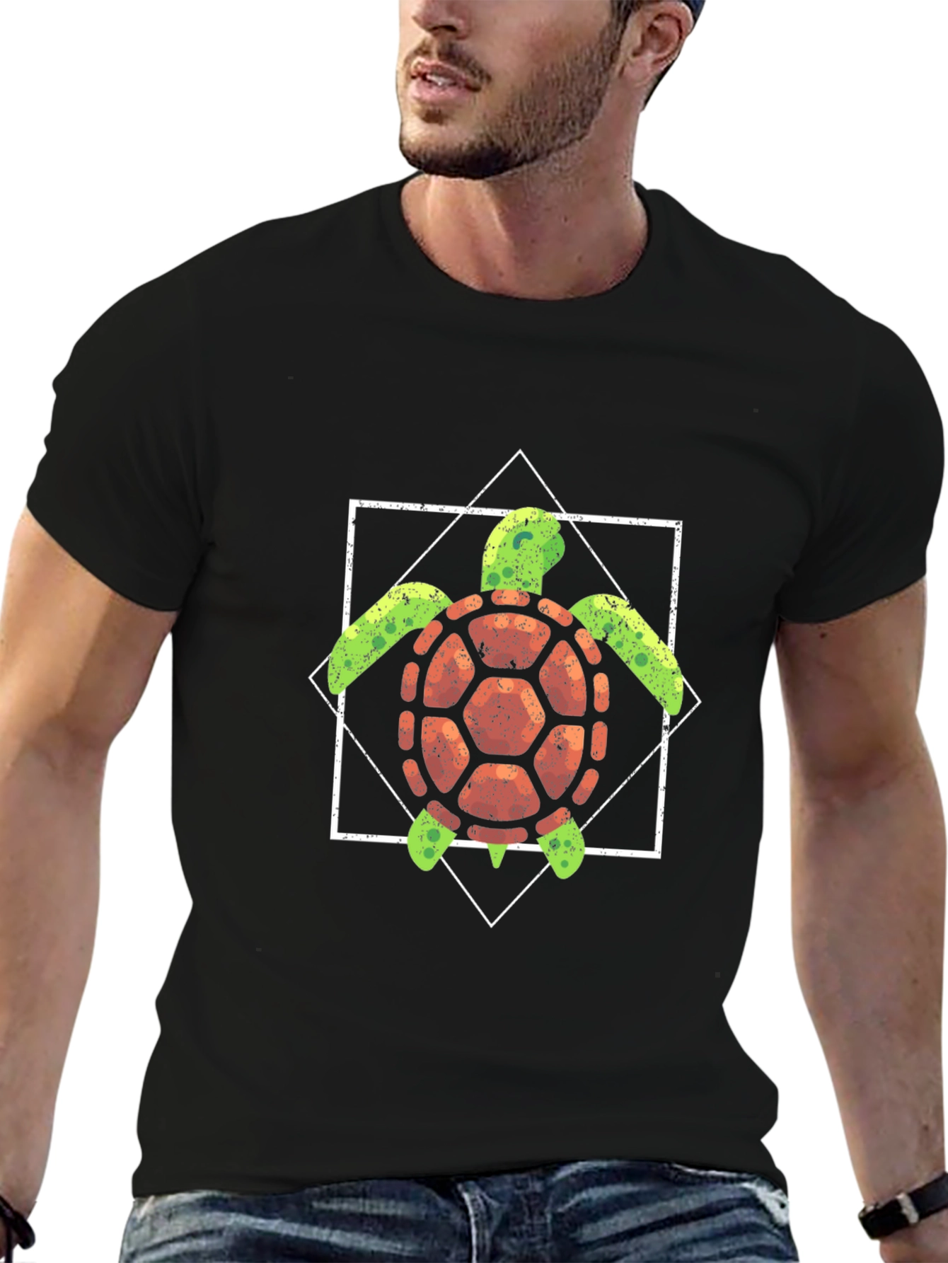 Turtle Graphic Tee - Black Cotton T-Shirt