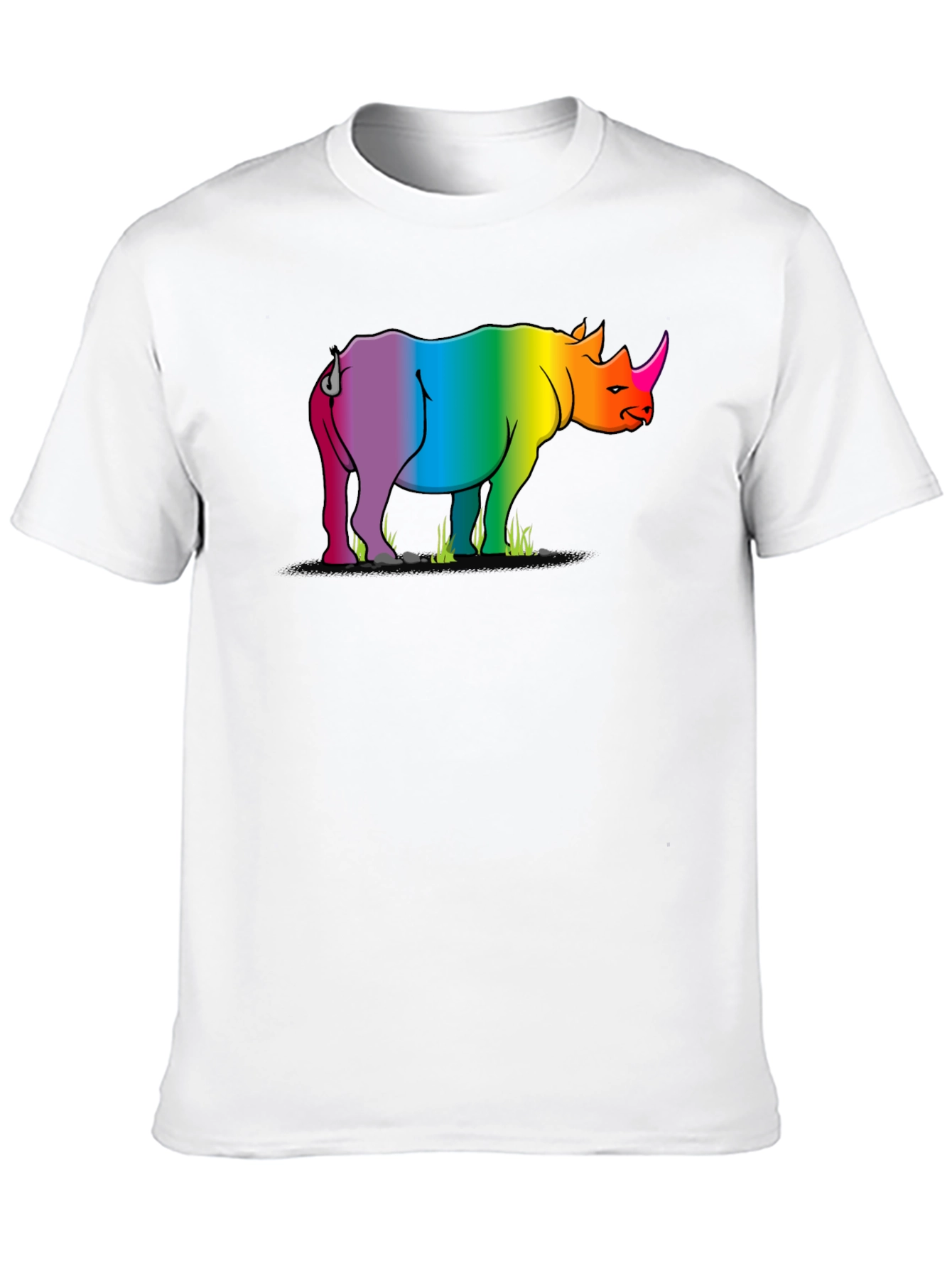 Rainbow Rhino Graphic Tee - Black Cotton T-Shirt