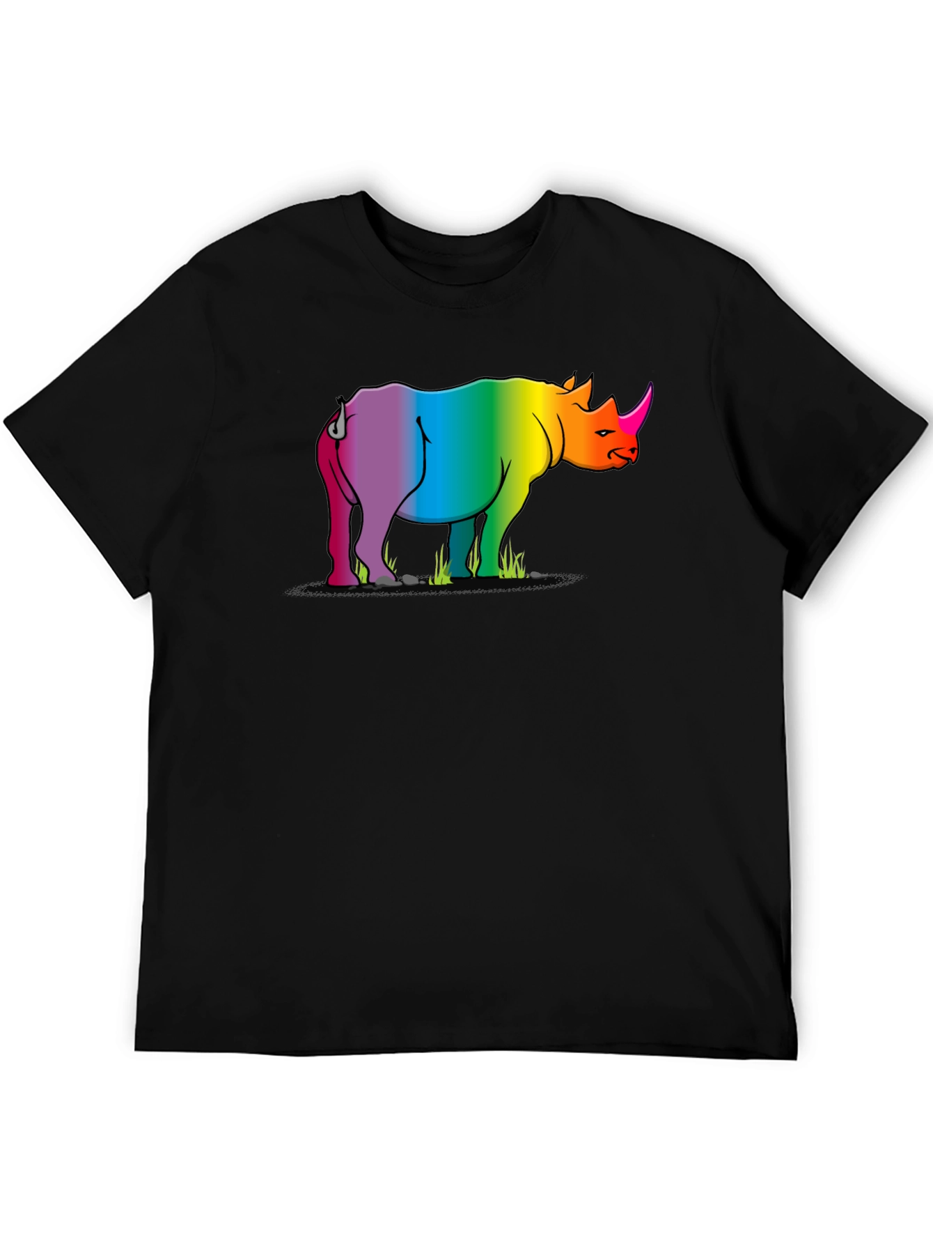 Rainbow Rhino Graphic Tee - Black Cotton T-Shirt