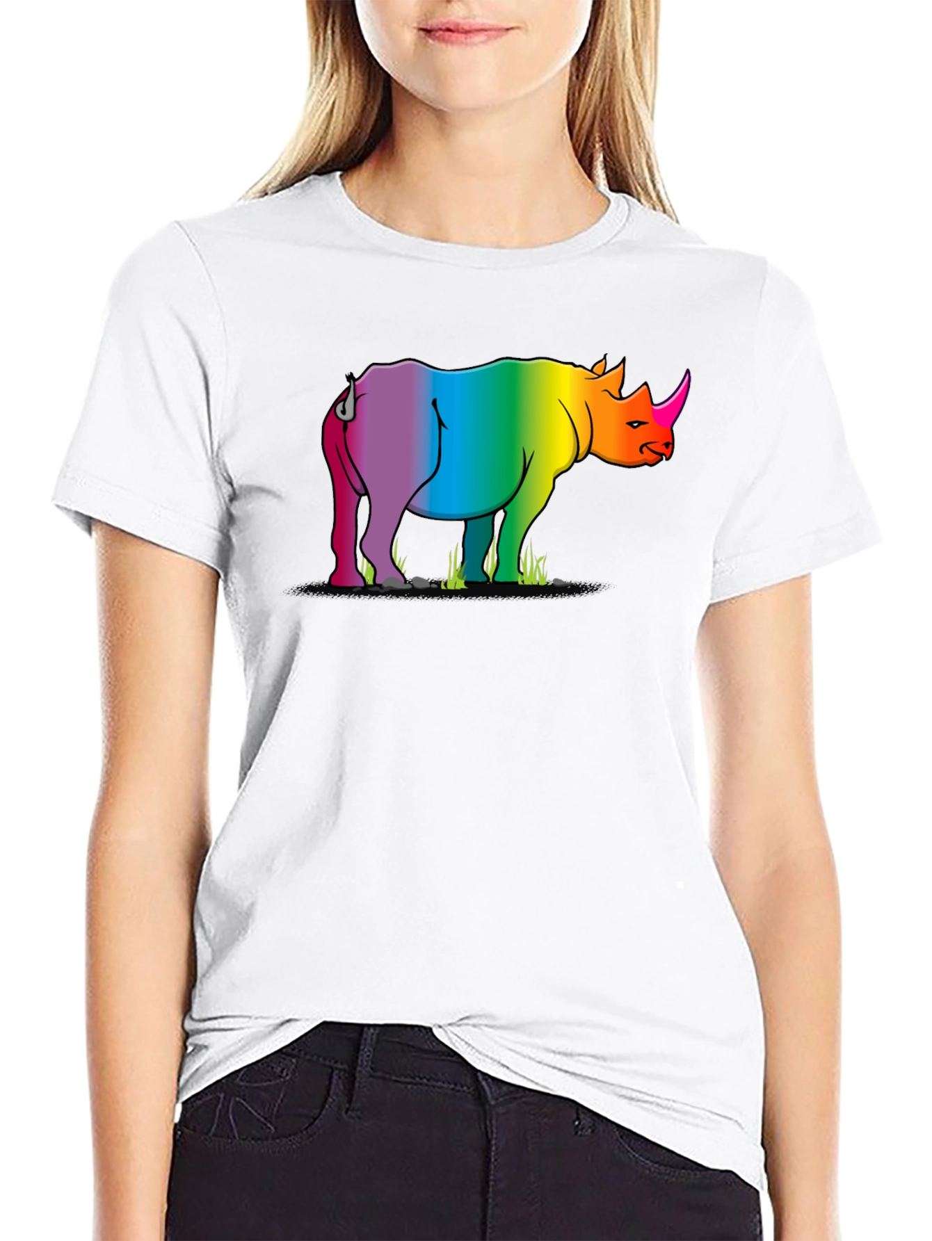 Rainbow Rhino Graphic Tee - Black Cotton T-Shirt