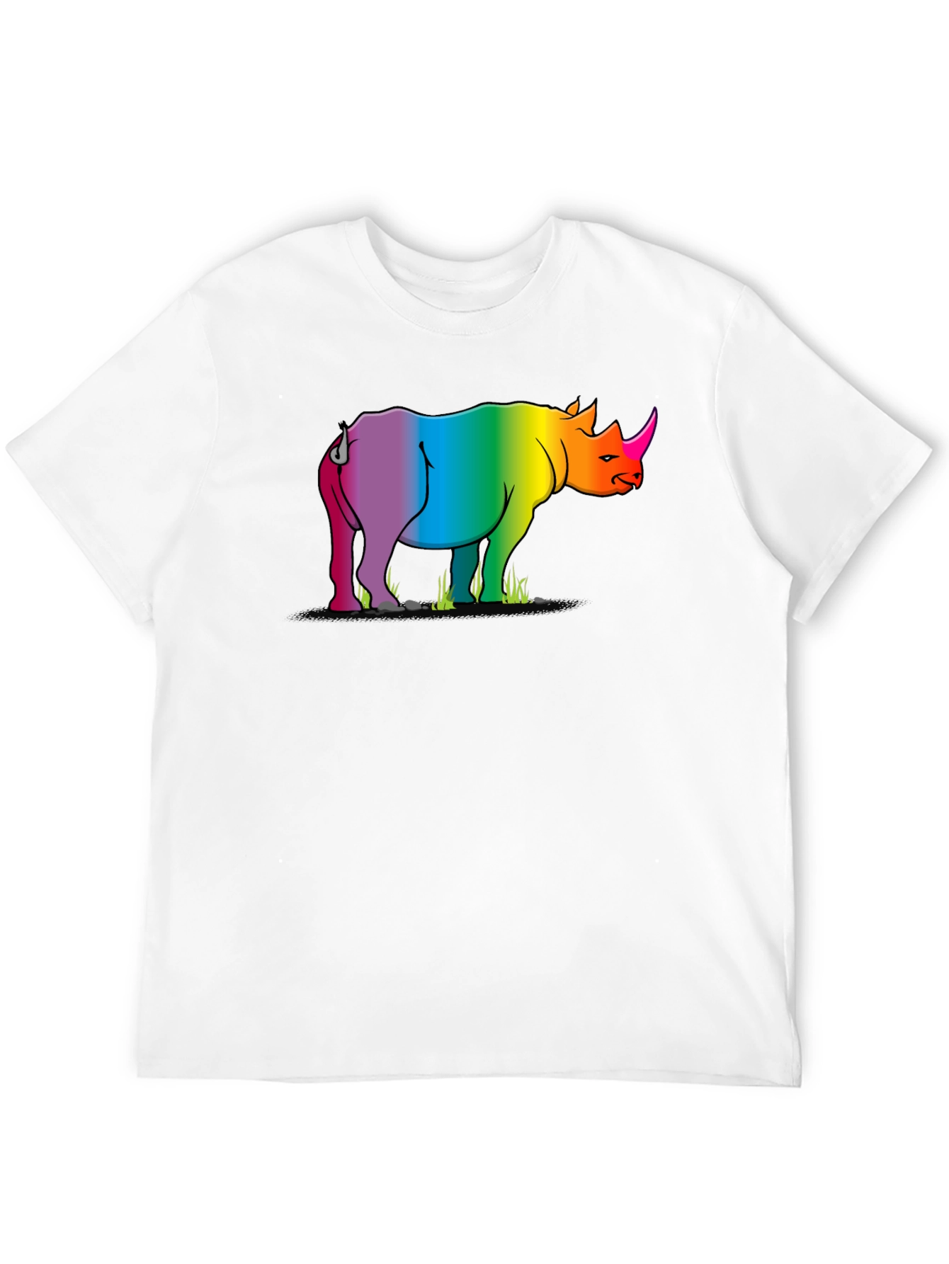 Rainbow Rhino Graphic Tee - Black Cotton T-Shirt
